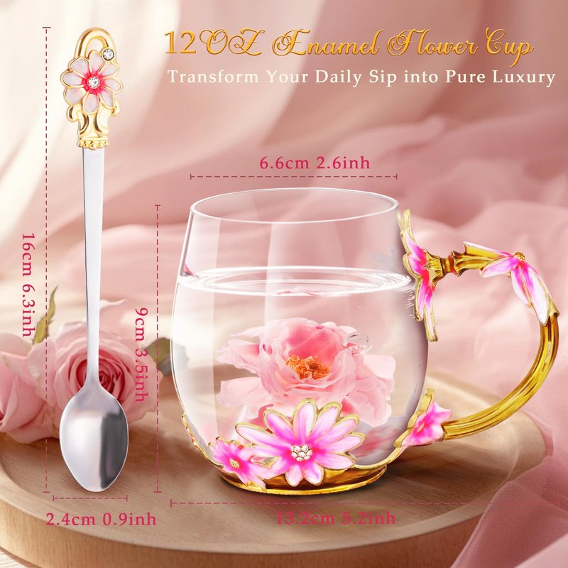 Women Glass Tea Coffee Pretty Cup Set Cute Mug Christmas Xmas Birthday Gift Ideas New Step Bonus Mom Daughter Son Law Unique Who Have Everything Want Nothing Good Special Busy Useful Adult Present