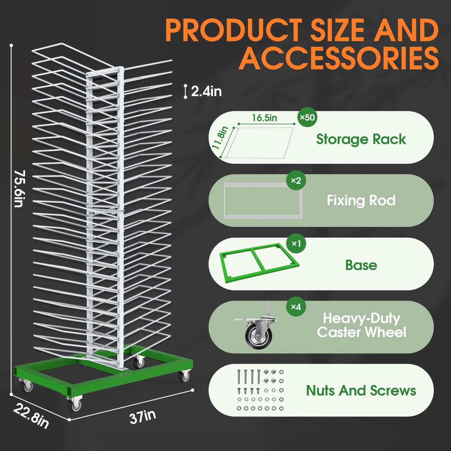 Mouuy 50-Shelf Paint Drying Rack for Cabinets & Doors, Heavy-Duty Cabinet Door Drying Rack, 25lbs/Shelf, Space-Saving Vertical Stand for Paint Studios and Classrooms with 4 Locking Casters