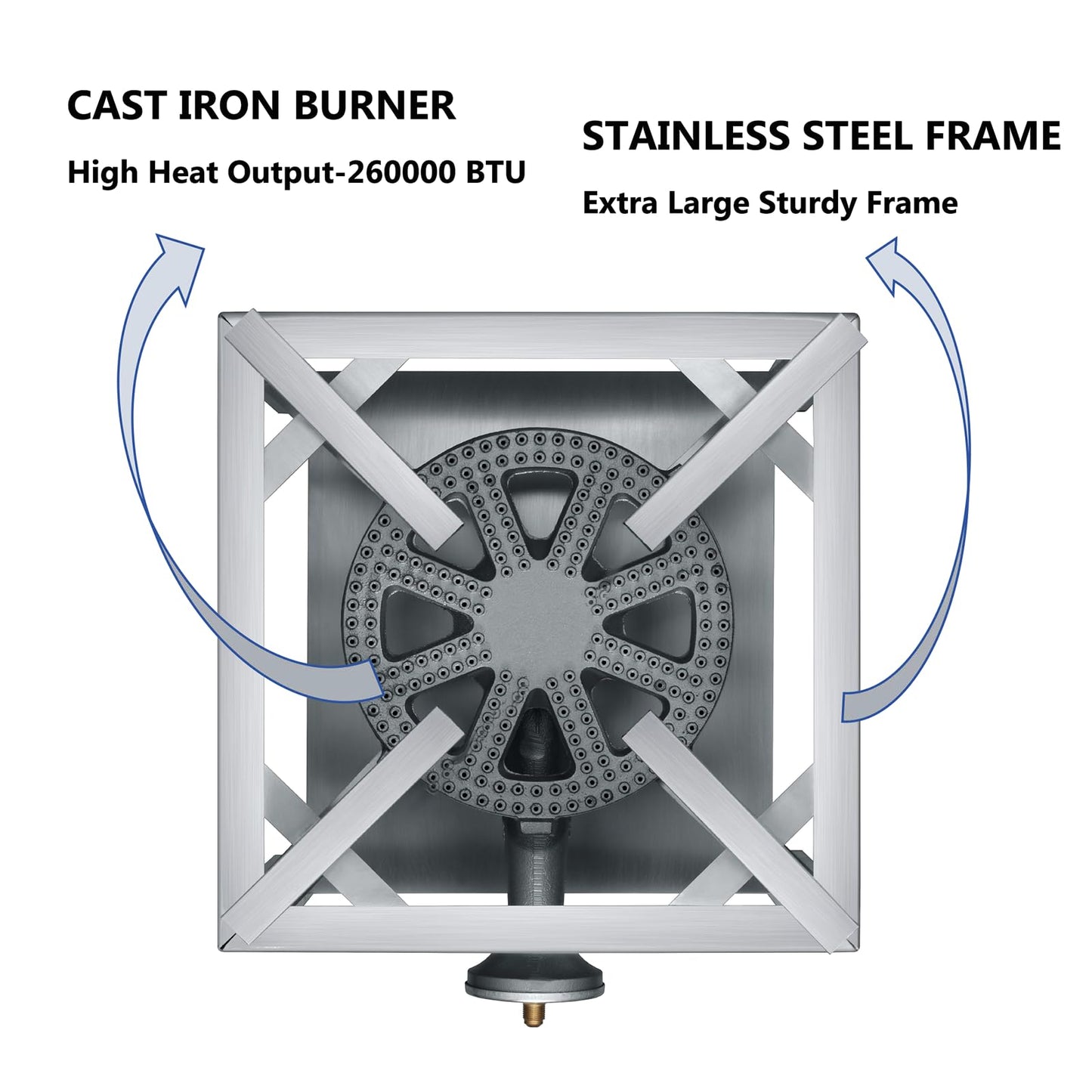 COOKAMP Stainless Steel Burner Propane Burner, 260,000BTU High Pressure Outdoor Propane Cooker, Heavy Duty Gas Burners for Outdoor Cooking For Turkey Fry, Seafood Boil(Stainless Steel) SS1750