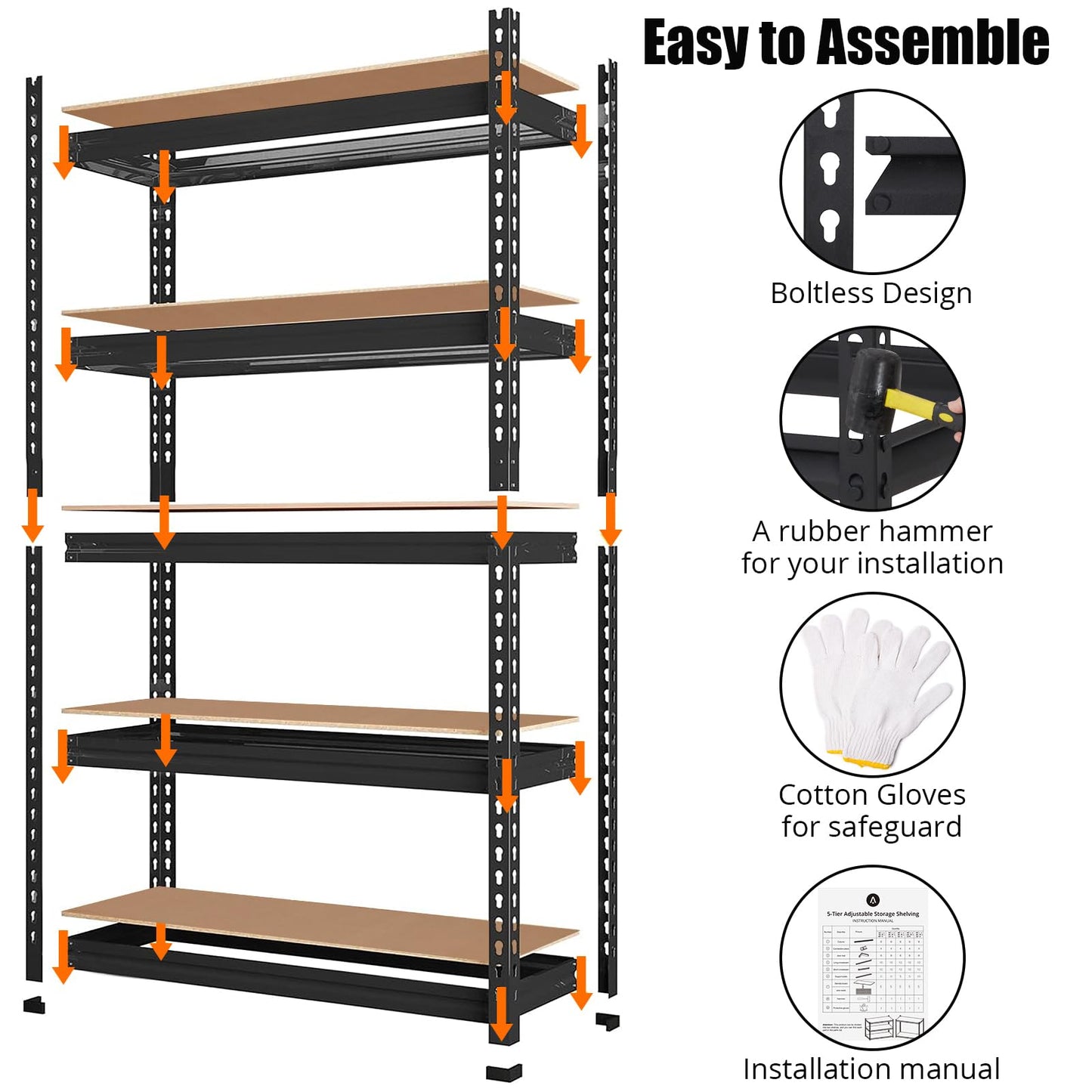 GarveeHome Heavy Duty Storage Shelves - 5 Tier 48 * 24 * 72 in, Adjustable Garage Storage Shelving, Metal Storage Utility Rack Shelf Unit