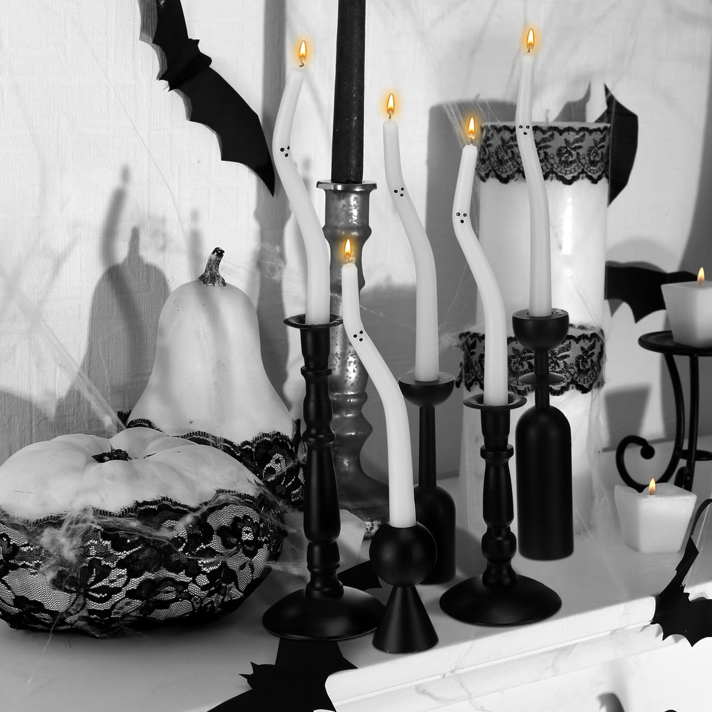 Nuanchu 10 Pcs Halloween Ghost Taper Candles Spiral Unscented White Candles Realistic Twisted Halloween Decor for Home Table Ghost Spooky Decorations Party Supplies(Candlesticks Not Included)