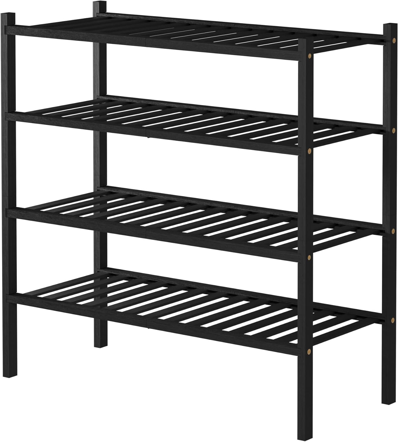 ROMGUAR CRAFT 4-Tier Bamboo Shoe Rack - Free Standing Wood Shelf for Small Spaces | 27"x11"x26" (Black)