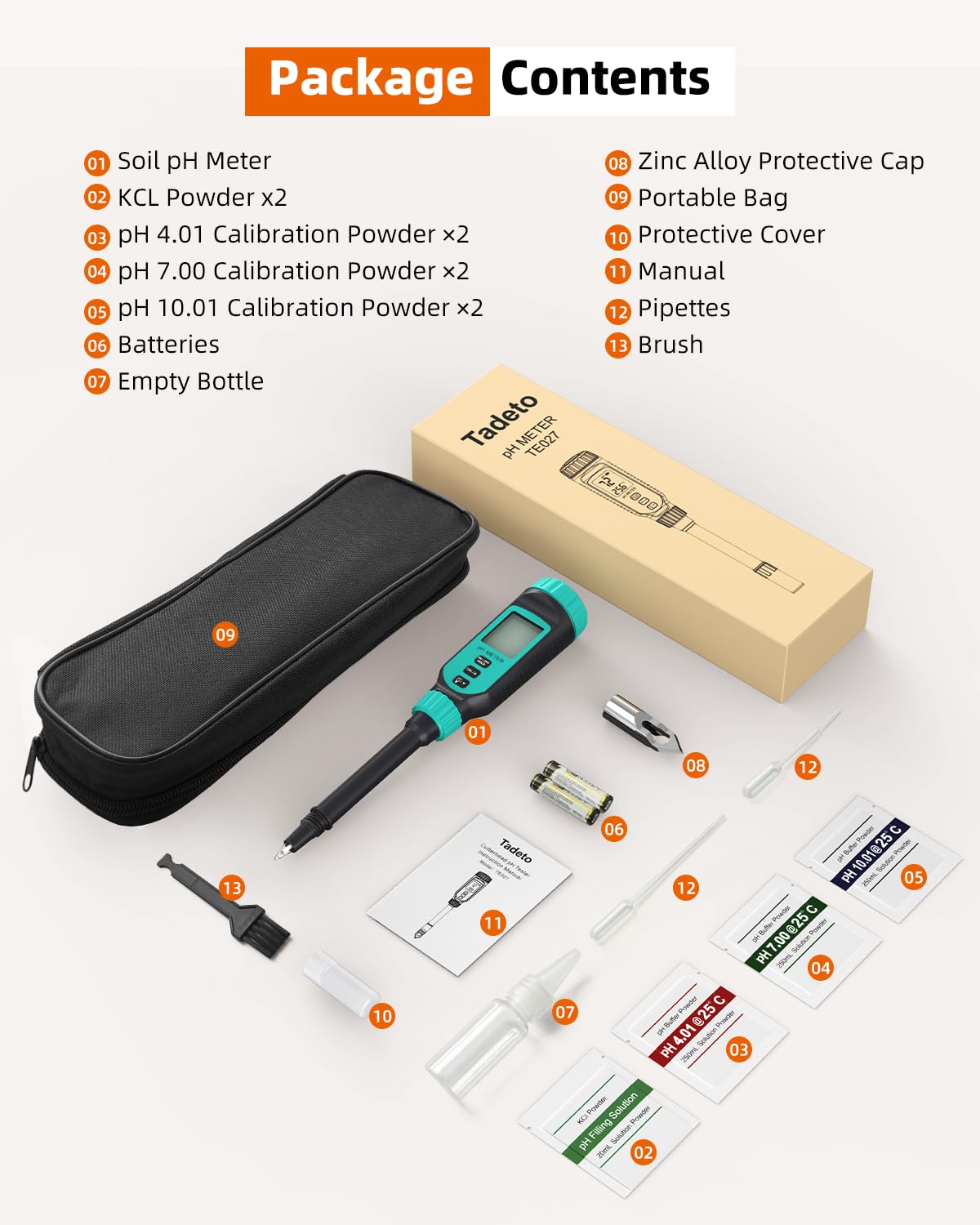 Tadeto Soil pH Tester - High Accuracy Digital Meter for Garden, Water & Plants | LCD Display & Calibration Kit