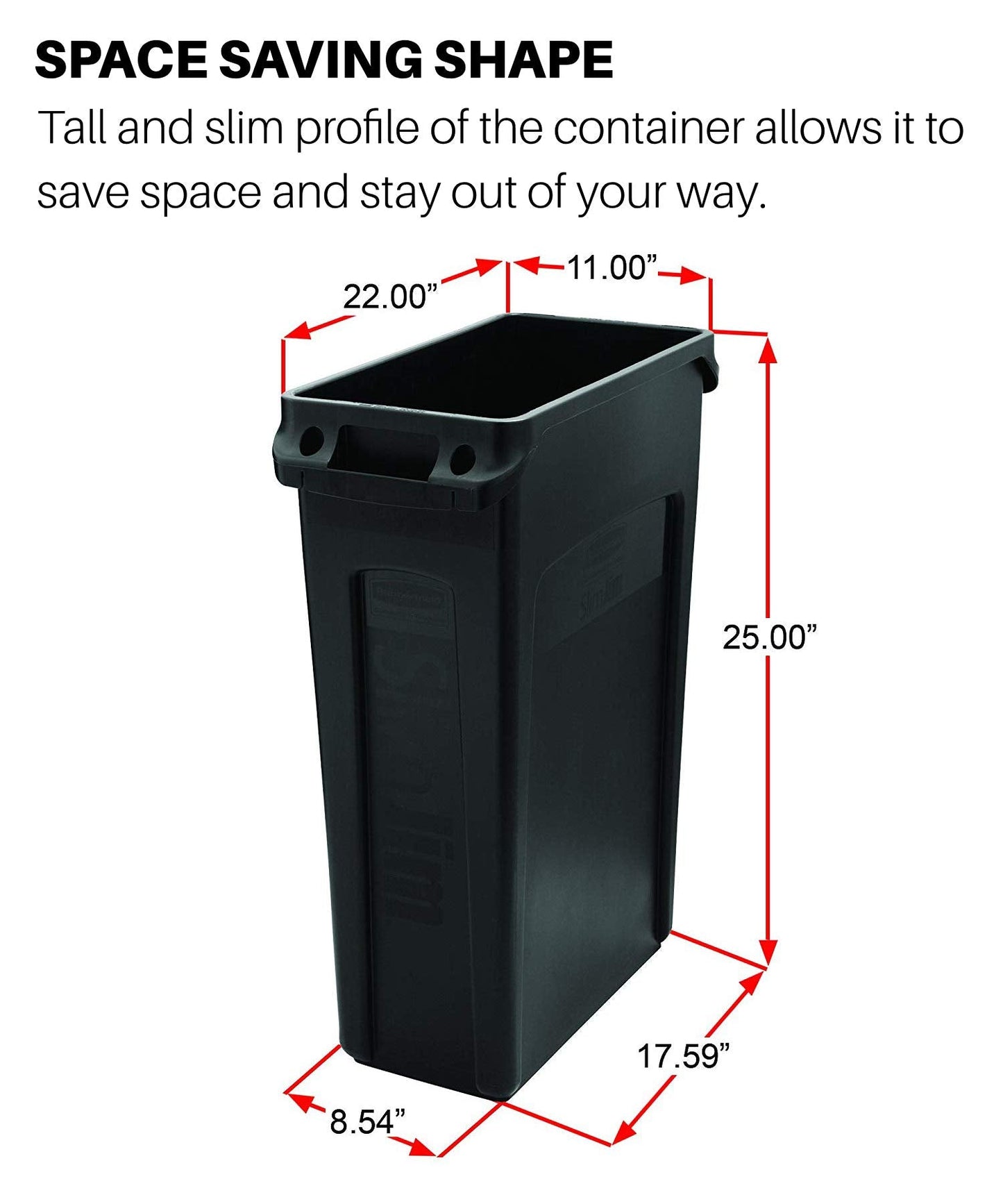 Rubbermaid Commercial Products Slim Jim Trash/Garbage Can with Venting Channels, 16-Gallon, Gray, for Kitchen/Office/Workspace, Pack of 4