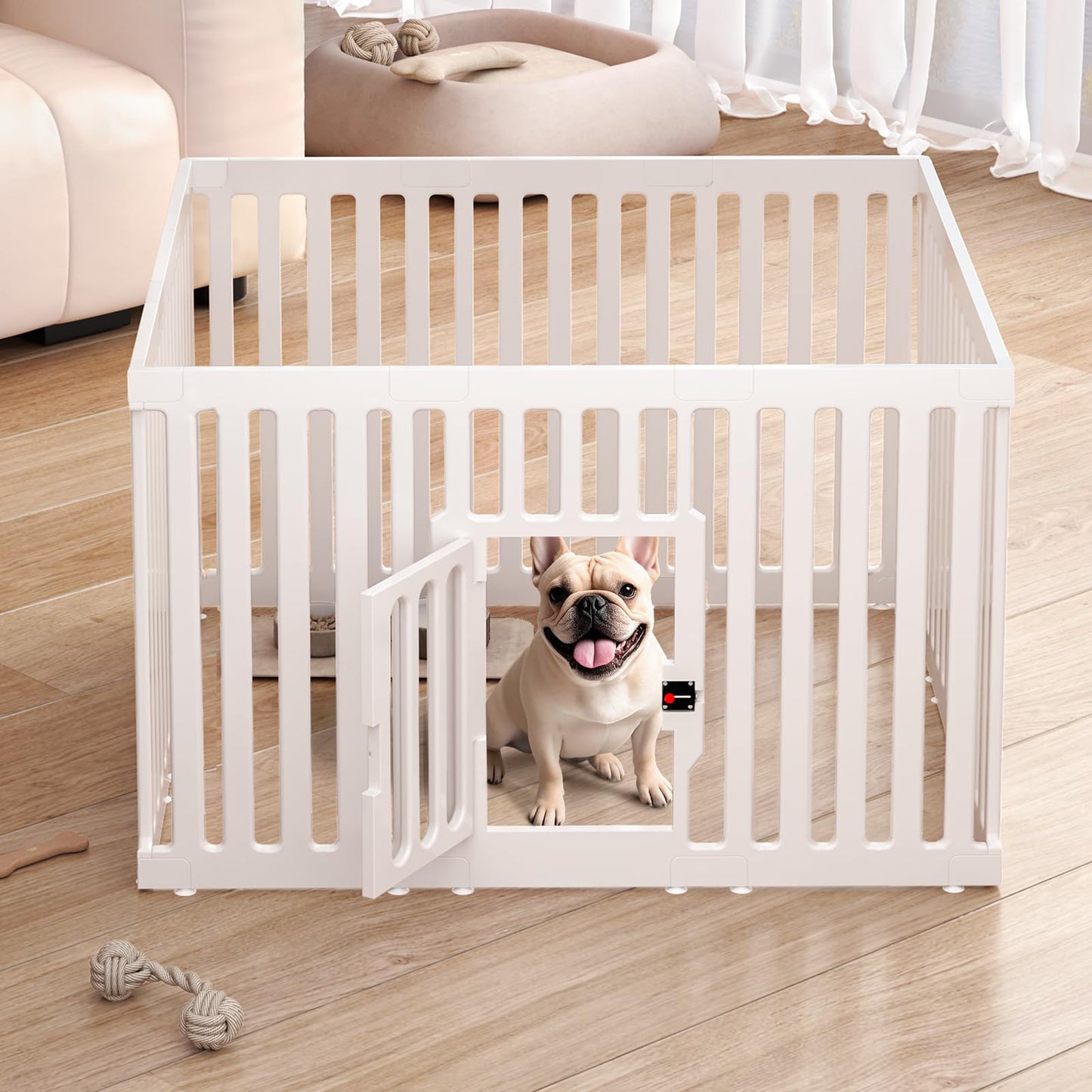 Dog Playpen with Locking Door - 12 Panels Indoor Puppy Play Pen & Pet Fence, 25.6 Inch Height Portable Playpen for Small Medium Dogs & Cats, Easy Set Up, Durable Plastic, White