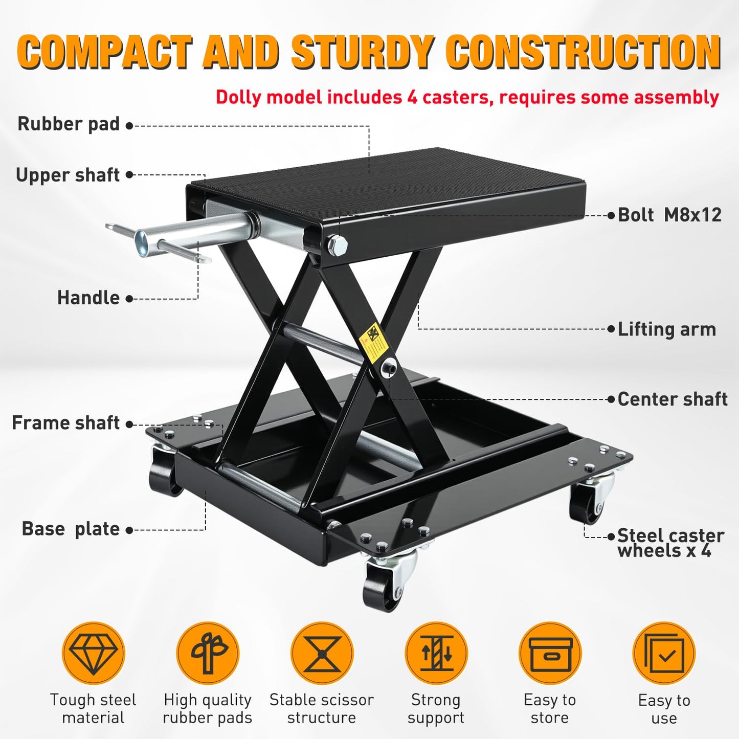 Nilight Motorcycle Lift 1100 LBS ATV Scissor Lift Jacks with Dolly Wheels Crank Handle 5.1"-15.7" Hoist Stand Heavy Duty Steel Lifter Jack for Motorcycles Dirt Bike Garage Storage Repair Tool, Black