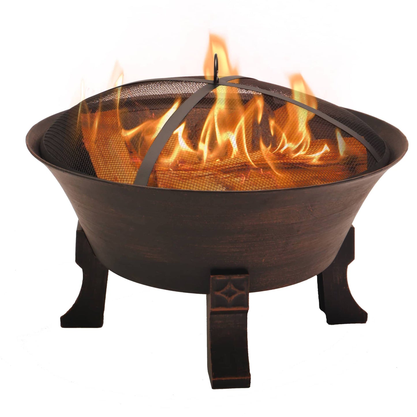 Bluegrass Living Fire Pit for Outdoor Use, Wood Burning, Includes Cooking Grid, Weather Cover, Spark Screen, and Poker (26-Inch Bronze Bowl)