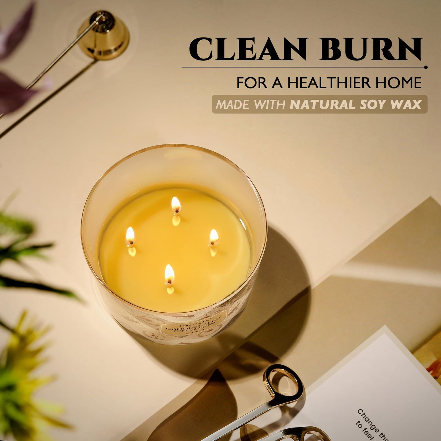 HomeLights Large jar Candle | 4-Wick Long-Lasting Scented Candles, 18oz Natural Soy Wax Candle for Home Scented, Rustic Modern Gifts for Women & Men, Candied Apple Cinnamon