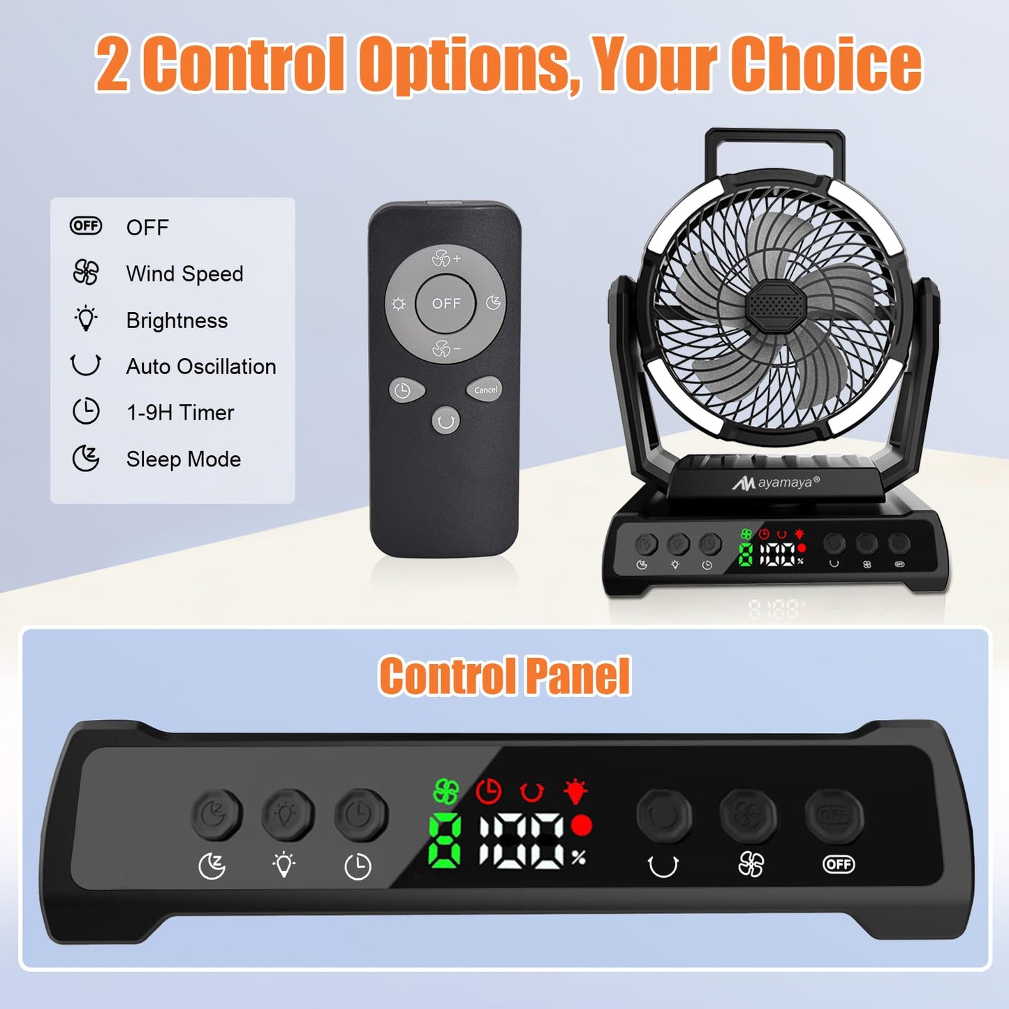 AYAMAYA 2 Pack Camping Fans, 26000mAh Solar Fan with LED Lantern with 180° Oscillation, 4 Speed, 40000mAh Rechargeable Fan for Camping