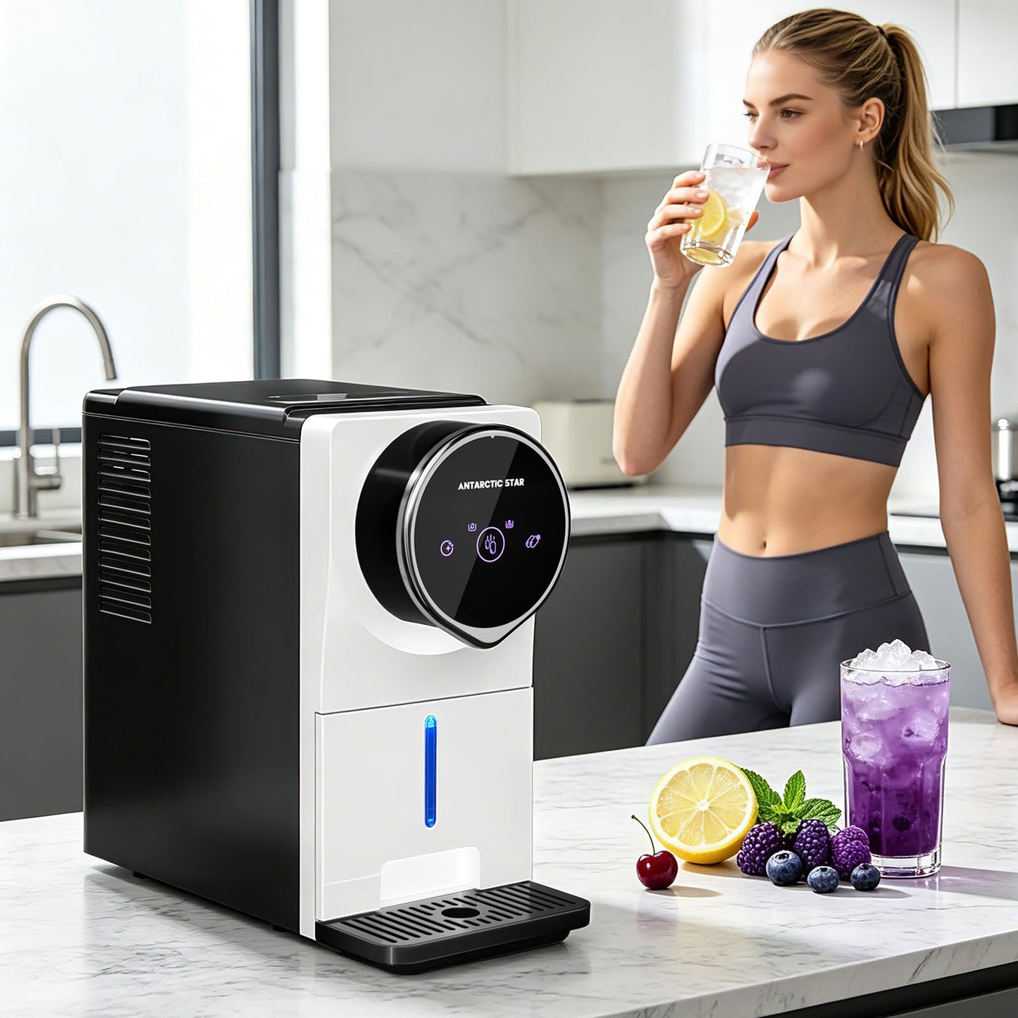 Antarctic Star Nugget Ice Maker Countertop, Gen 2 Self-Cleaning Portable Ice Machine, 33 lbs/24H, 1.8L Water Tank, 1.5 lbs Ice Storage, Touch Screen & Auto Ice Drop, for Home/Office/Kitchen
