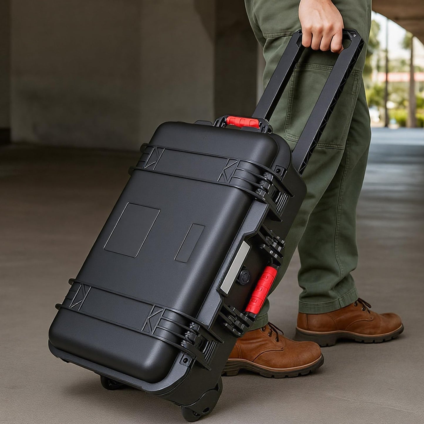 Relaxweex Black Waterproof Rolling Camera Hard Case 22x14x9 Inch, Impact-resistant Travel Case with Padded Dividers & Wheels for Cameras, Lenses & Accessories