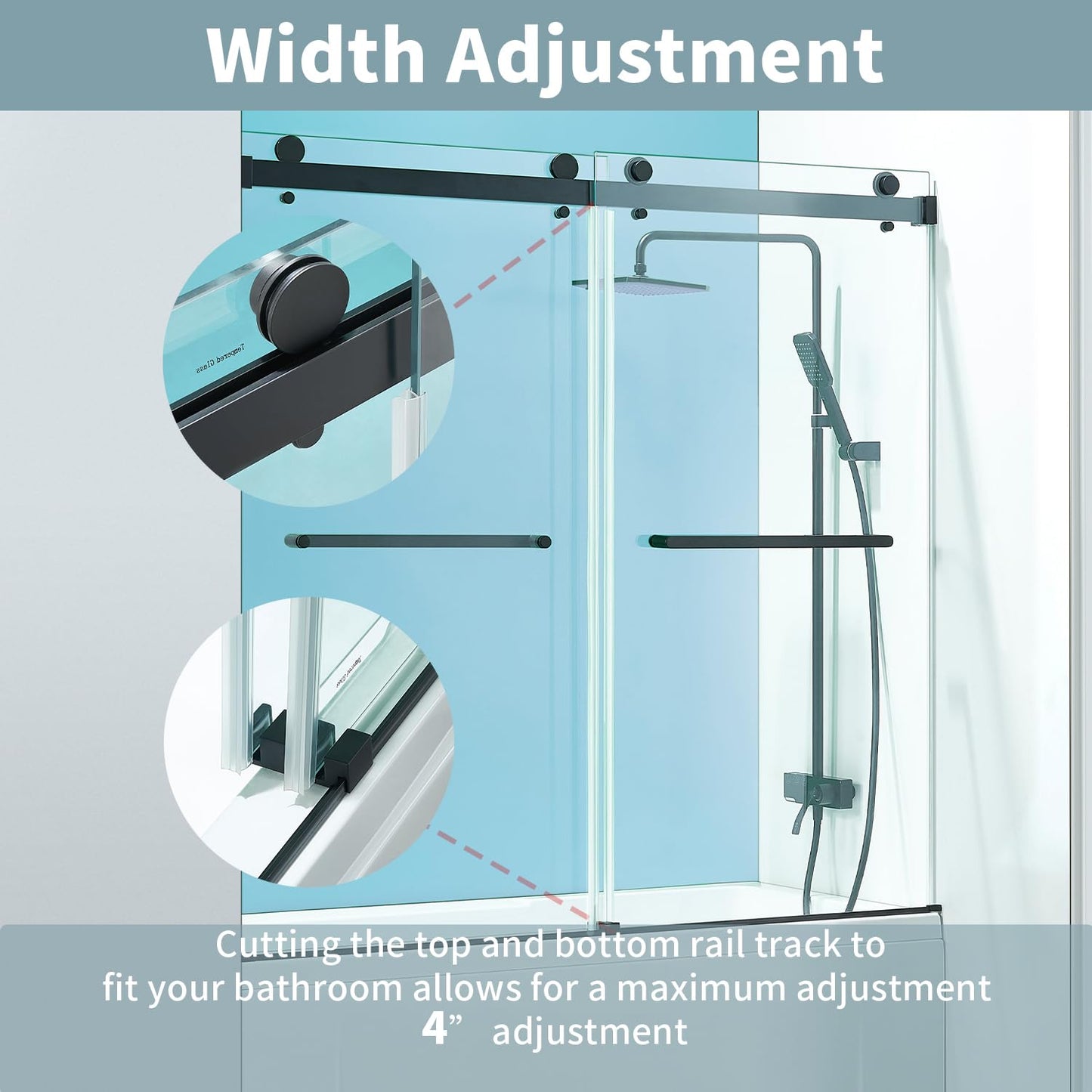 YTTSOYTS 56-60" W x 60" H Frameless Double Sliding Tub Door Bathtub Shower Door, Frameless Tub Door with 5/16" (8mm) Clear SGCC Tempered Glass, Stainless Steel Hardware (60"x60" Matte Black)