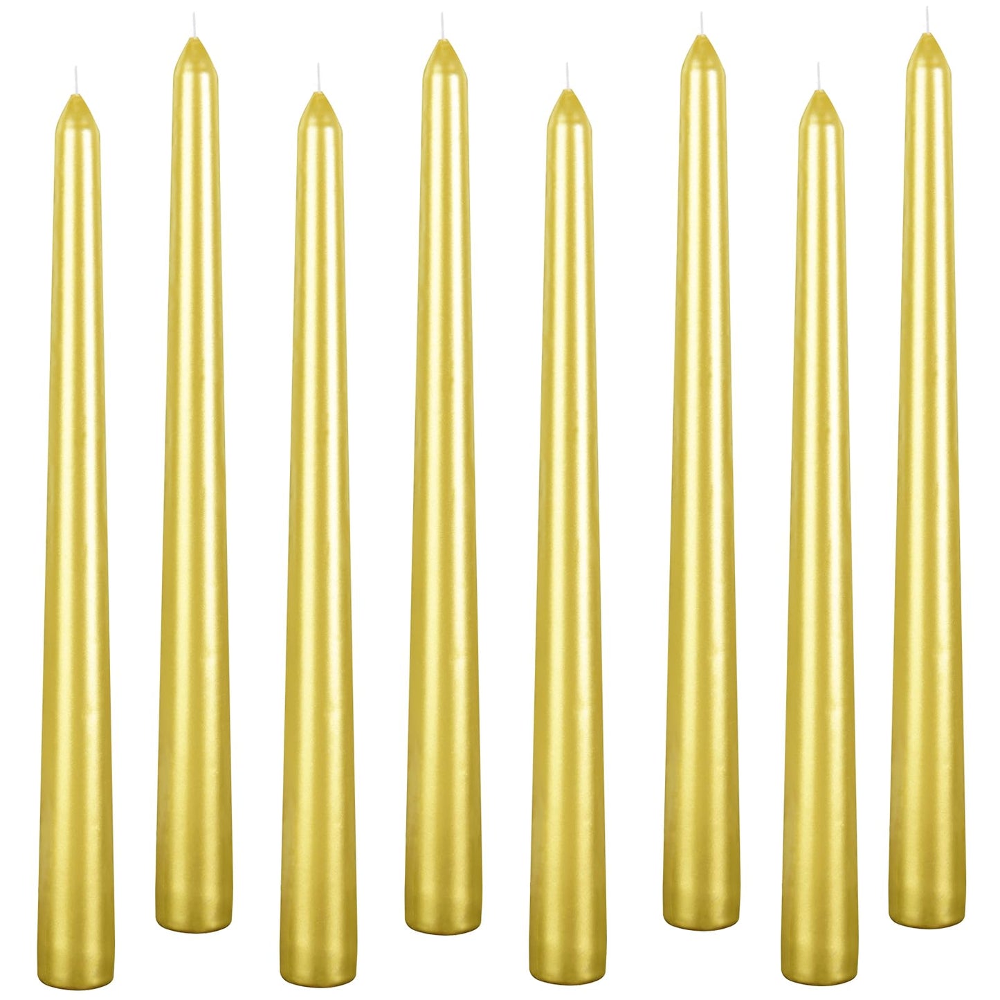 10 Inch Taper Candle, Set of 12,Tapered Candles Burn for 7 Hours, Long Sticks,Tall Candlesticks, Dinner Party, Wedding, Halloween (12pcs, Gold)