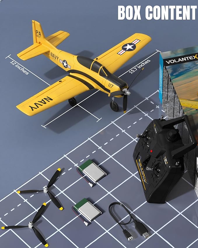 volantexrc RC Plane for Beginners 4CH WWII RC Airplane T28 Trojan with Aileron 2.4Ghz Remote Control Plane with Xpilot Self Righting&One Key Aerobatic for Adults (761-9 RTF Yellow)