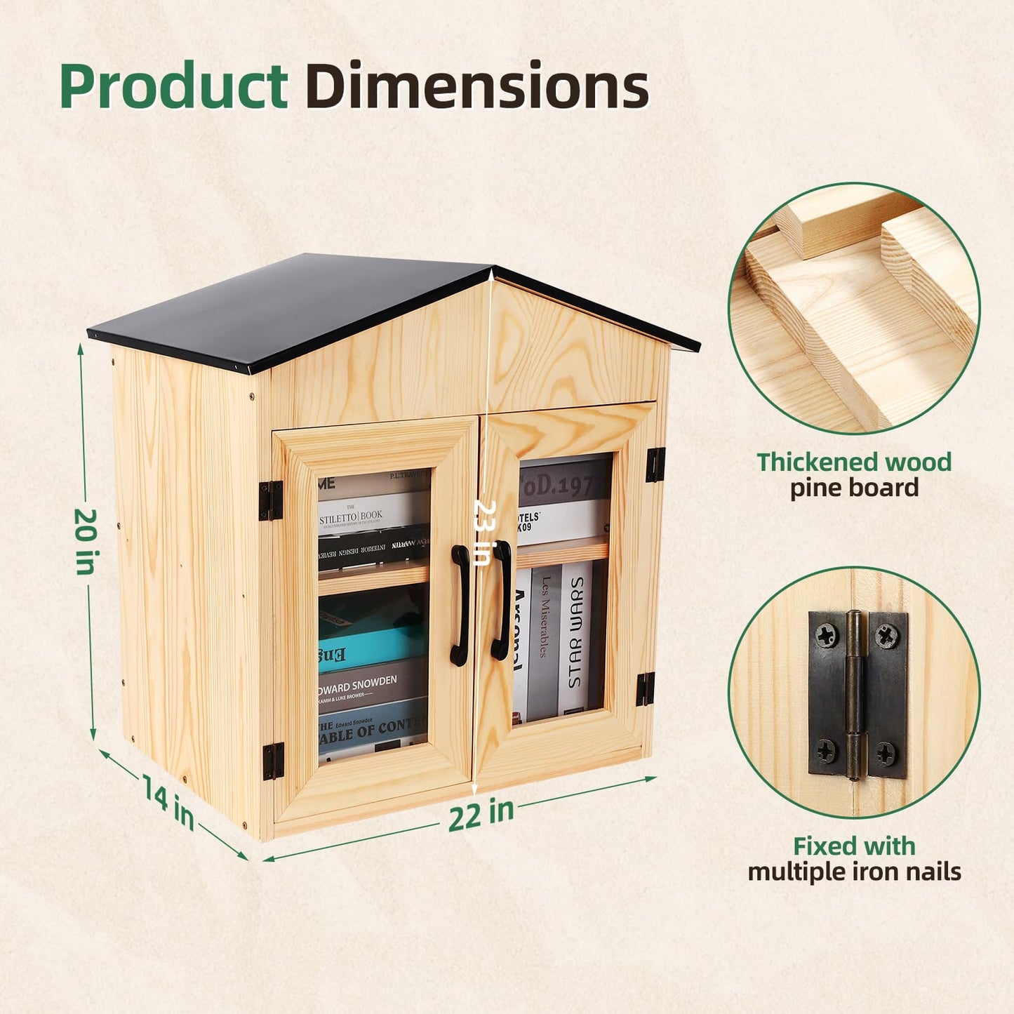 PEAYLI Outdoor Library Outdoor Book Box Storage Small Wooden Cabinet Little Literature Box for Neighborhoods Community and Schools Sharing Books, Flyers, Newspapers