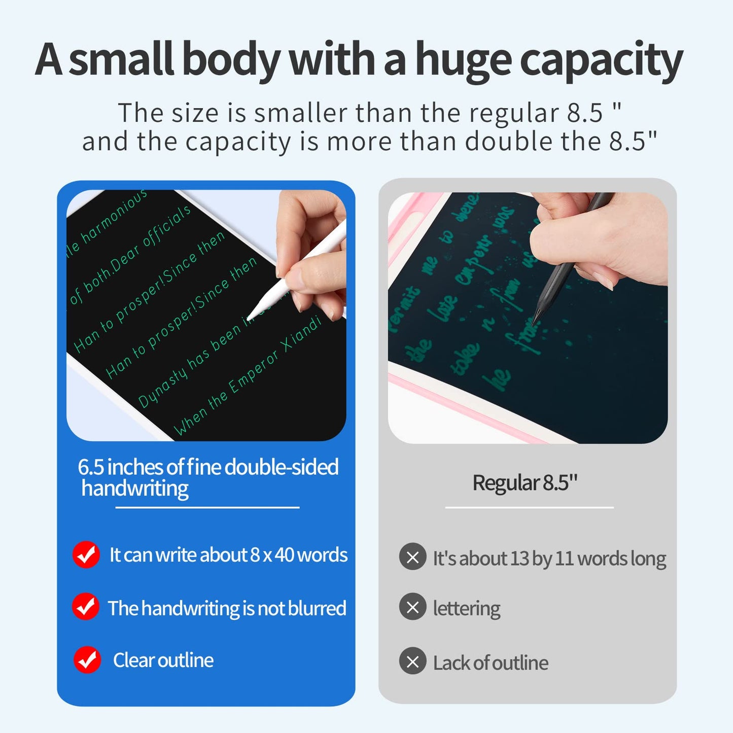 Mini LCD Writing Tablet, 6.5in Double Display Erasable Reusable Electronic Drawing Pads, Electronic scratchpad for Kids and Adults(Black