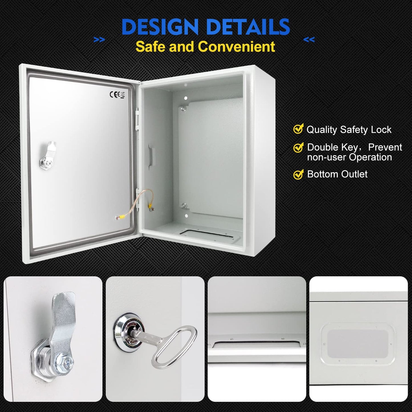 Tocretoare Outdoor Electrical Box, Steel Junction Box 16 x 12 x 8'', NEMA 4X Electrical Enclosure Box IP66 Waterproof & Dustproof, Universal Electrical Project Box with Lock & Mounting Plate