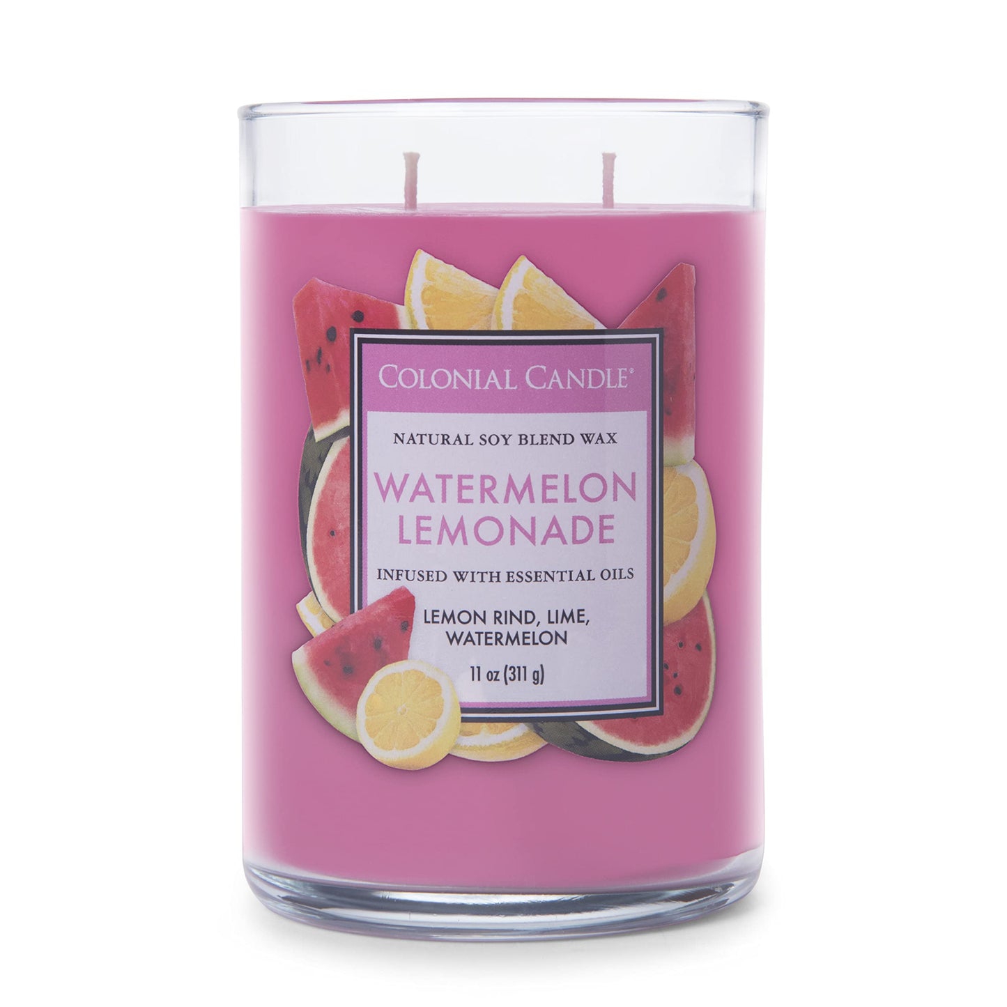 Colonial Candle Watermelon Lemonade Scented Jar Candle, Classic Cylinders Collection, 2 Wick, Red, 11 oz - Up to 80 Hours Burn