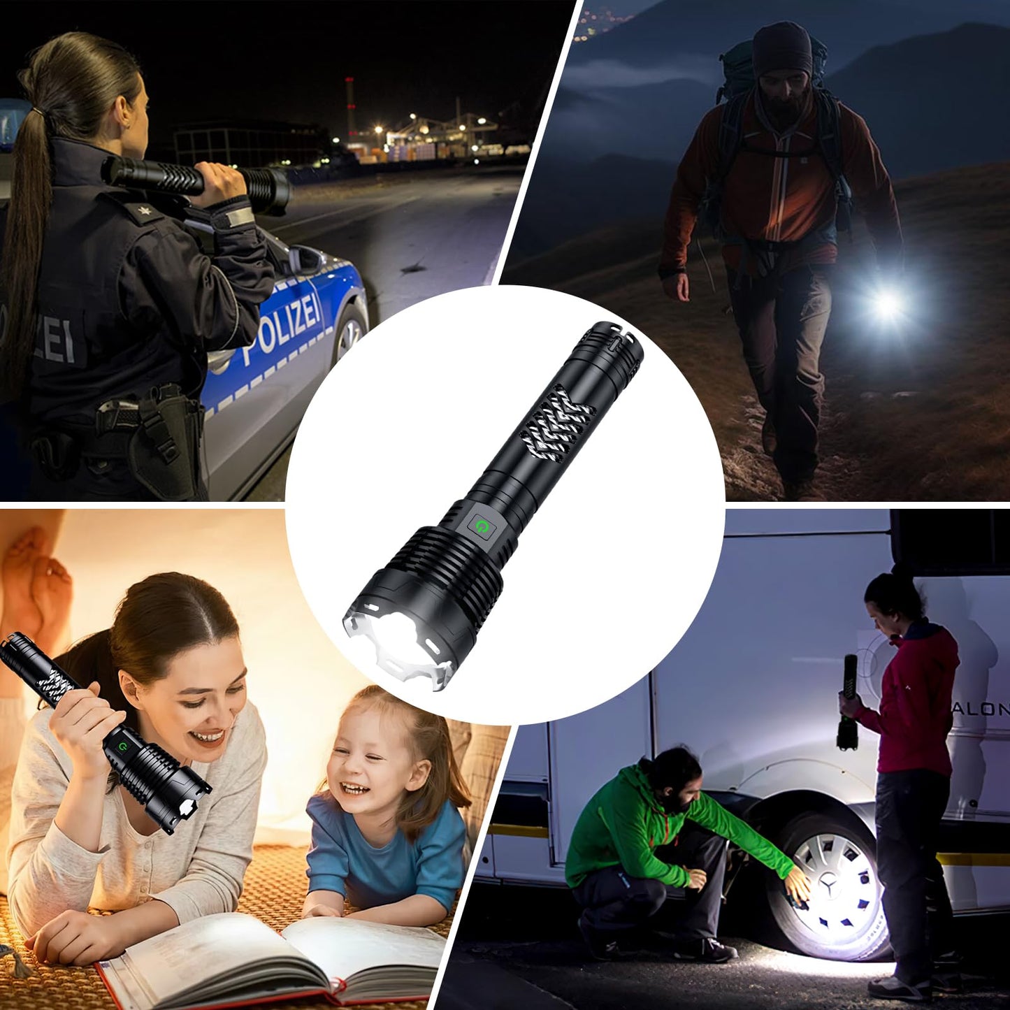 Grentay Black&Blue Rechargeable LED Flashlights High Lumens,Super Bright Flashlight with Input and Output Functions,10 Light Modes,Zoomable, IP67 Waterproof,Tactical Flashlight for Camping