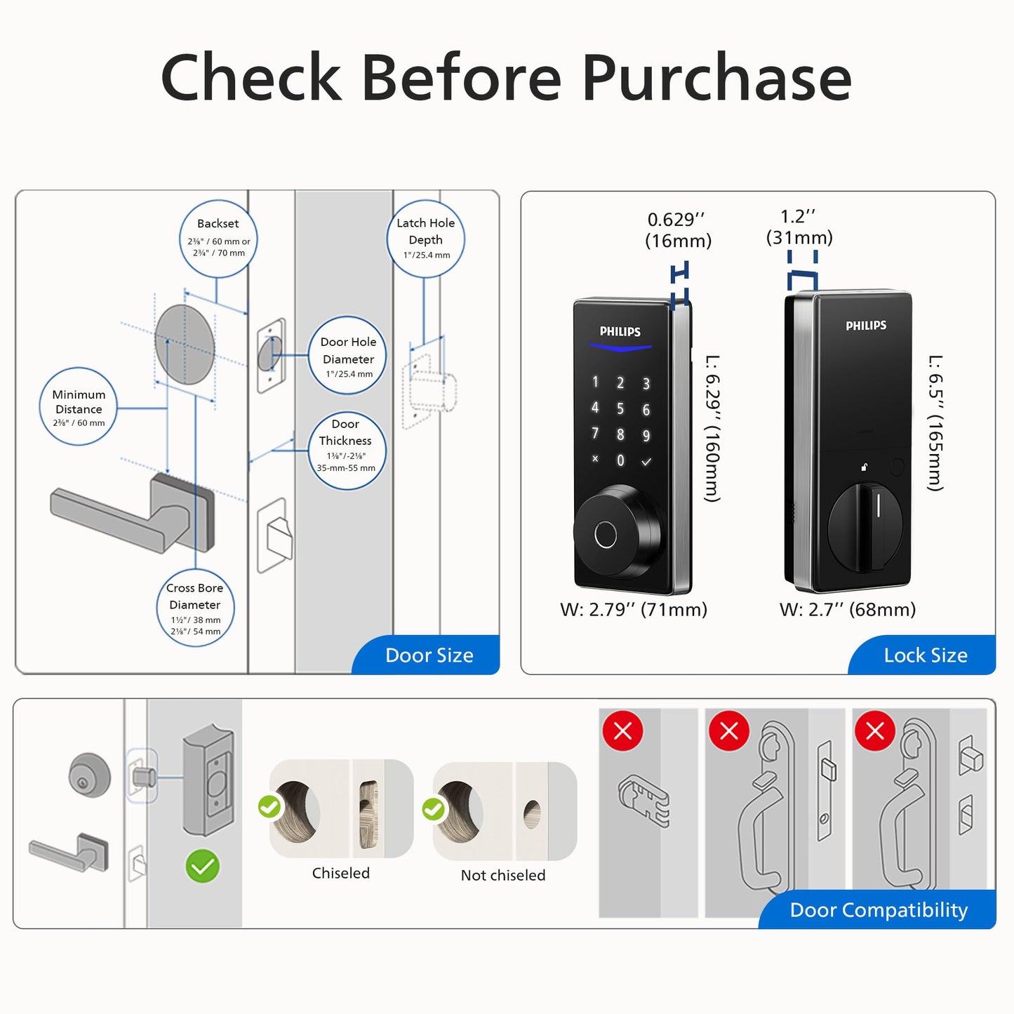 Philips Wi-Fi Smart Door Lock, Keyless Entry Door Lock with App Control,Fingerprint ID,Auto Lock,Keypad Deadbolt with Wi-Fi Bridge Adaptor,Smart Locks for Front Door-Matte Black
