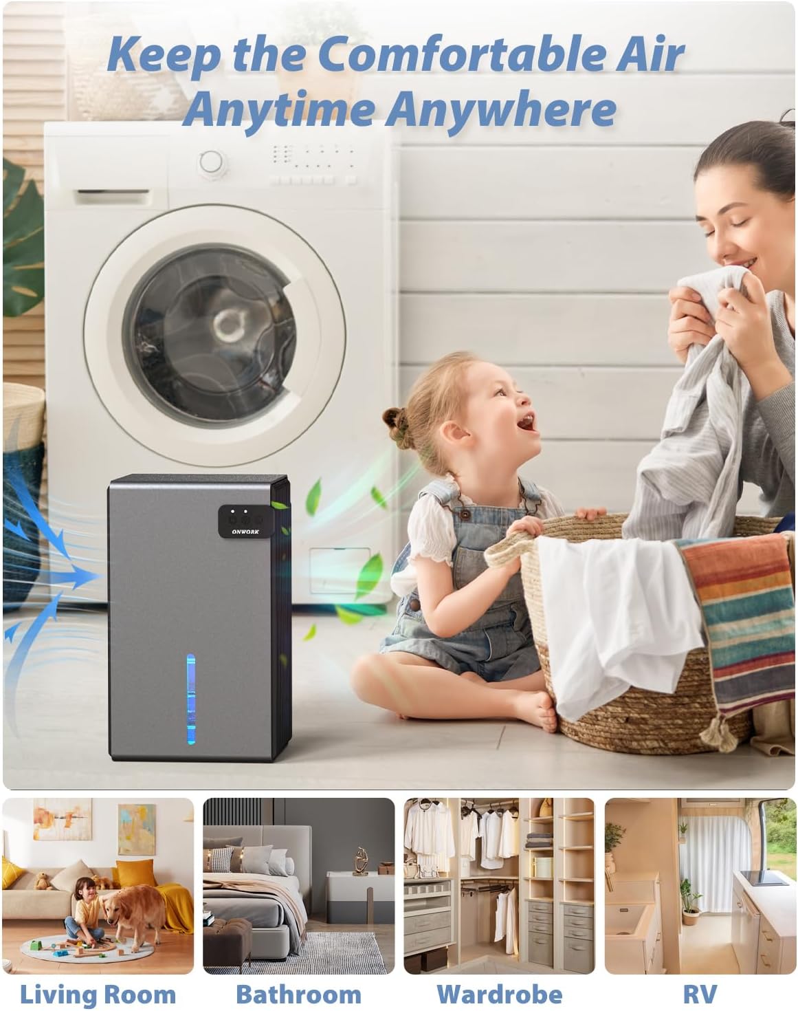 Skiennix 95 OZ Dehumidifier - Quiet & Efficient for Home, Bedroom, Bathroom, RV | Auto Shut Off, 7 LED Colors