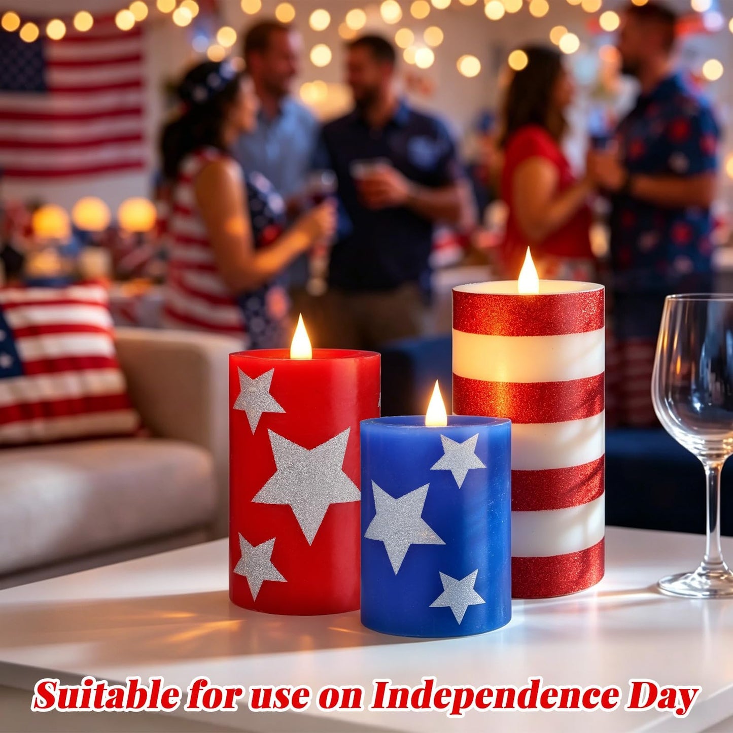 LCZLUMIPRO Set of 3 Patriotic Flameless Candles, Red White and Blue Battery Operated Pillar Candles, Patriotic Candles for 4th of July Independence Day Home Decor