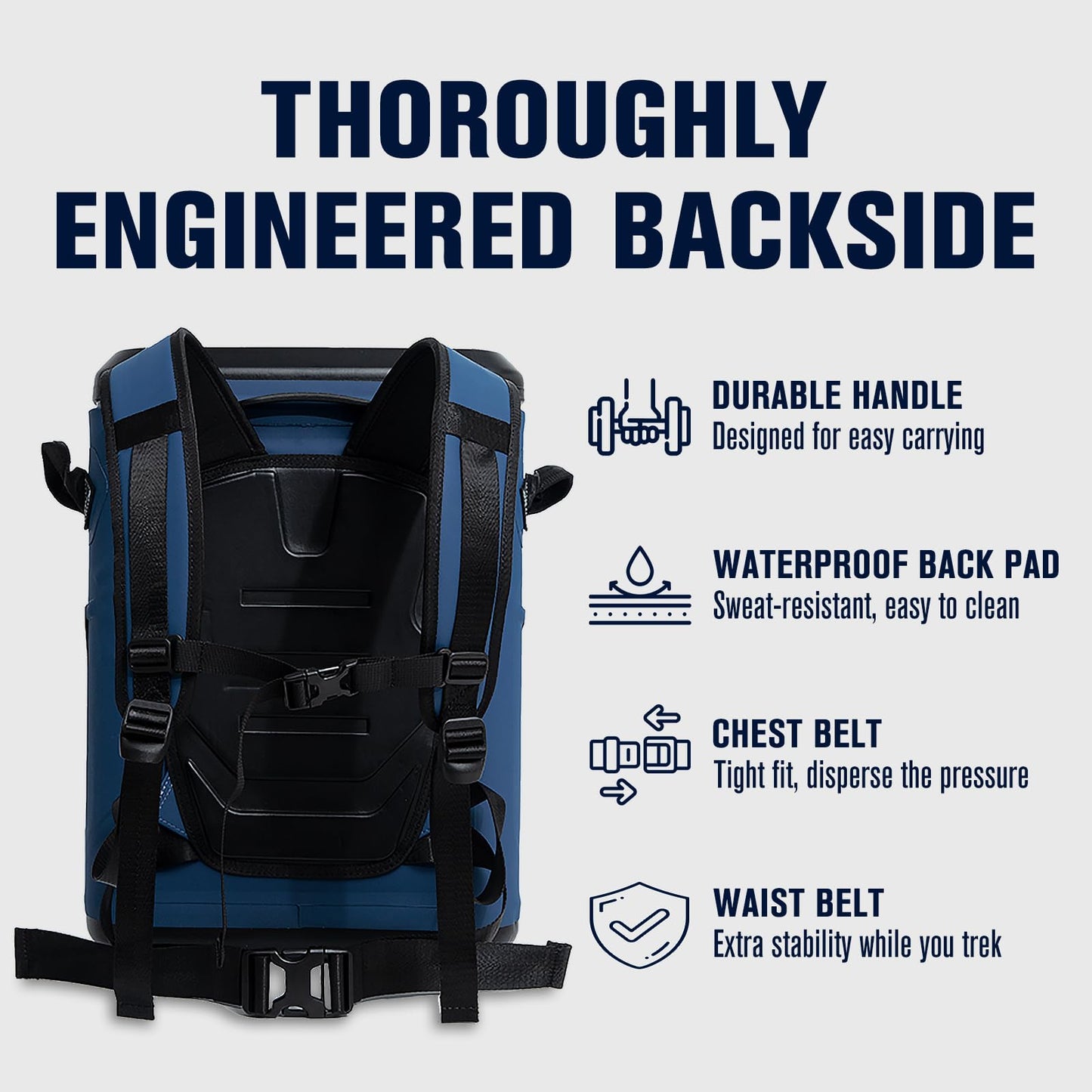 Novoto Magnetic Backpack Cooler, 21-Quart Capacity, Blue, Hands-Free Zipperless Design, 2-Inch TPU Foam Insulation, Portable & Sand-Resistant
