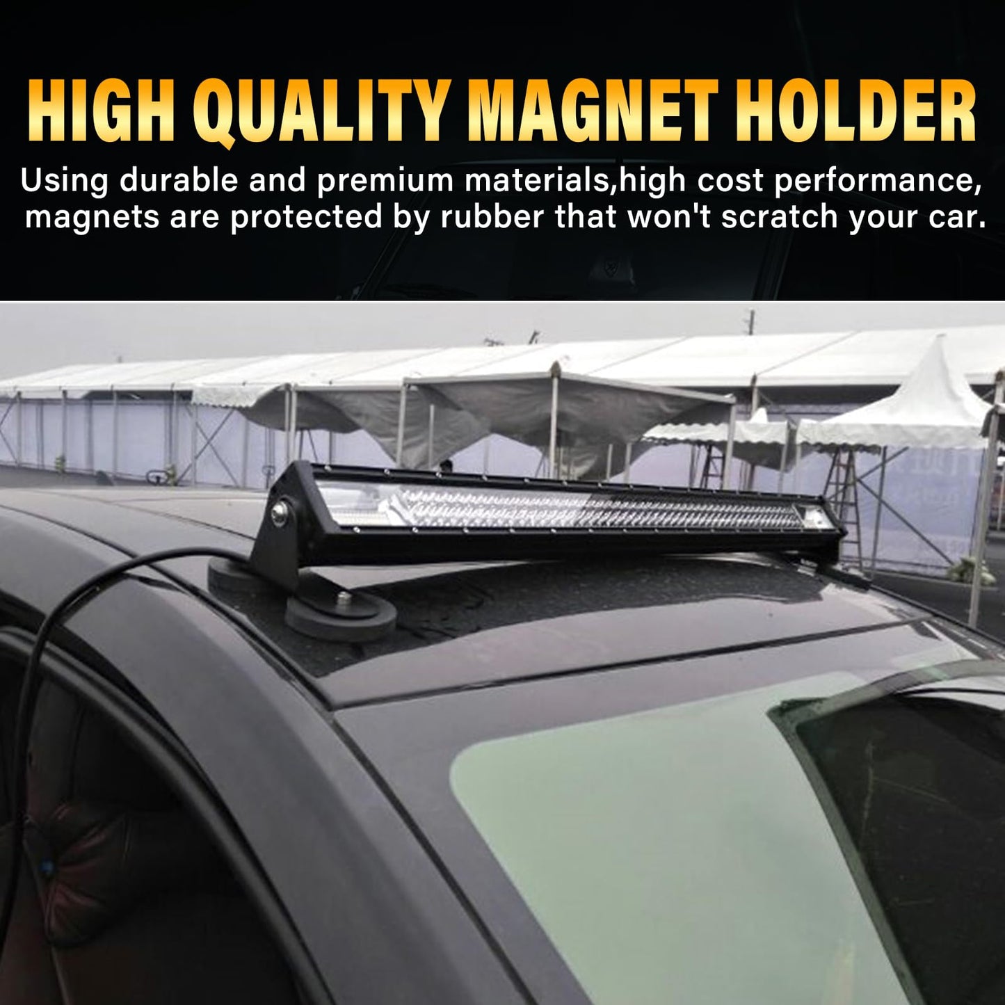SKYWORLD 52" 675W Straight Triple Row Off Road LED Light Bar, 12V/24V Flood/Spot Combo Beam with 2 Magnetic Mounts & Wiring Harness Kit - for Trucks, SUVs, UTV, ATV, Tractors, Trailers, 6000K White