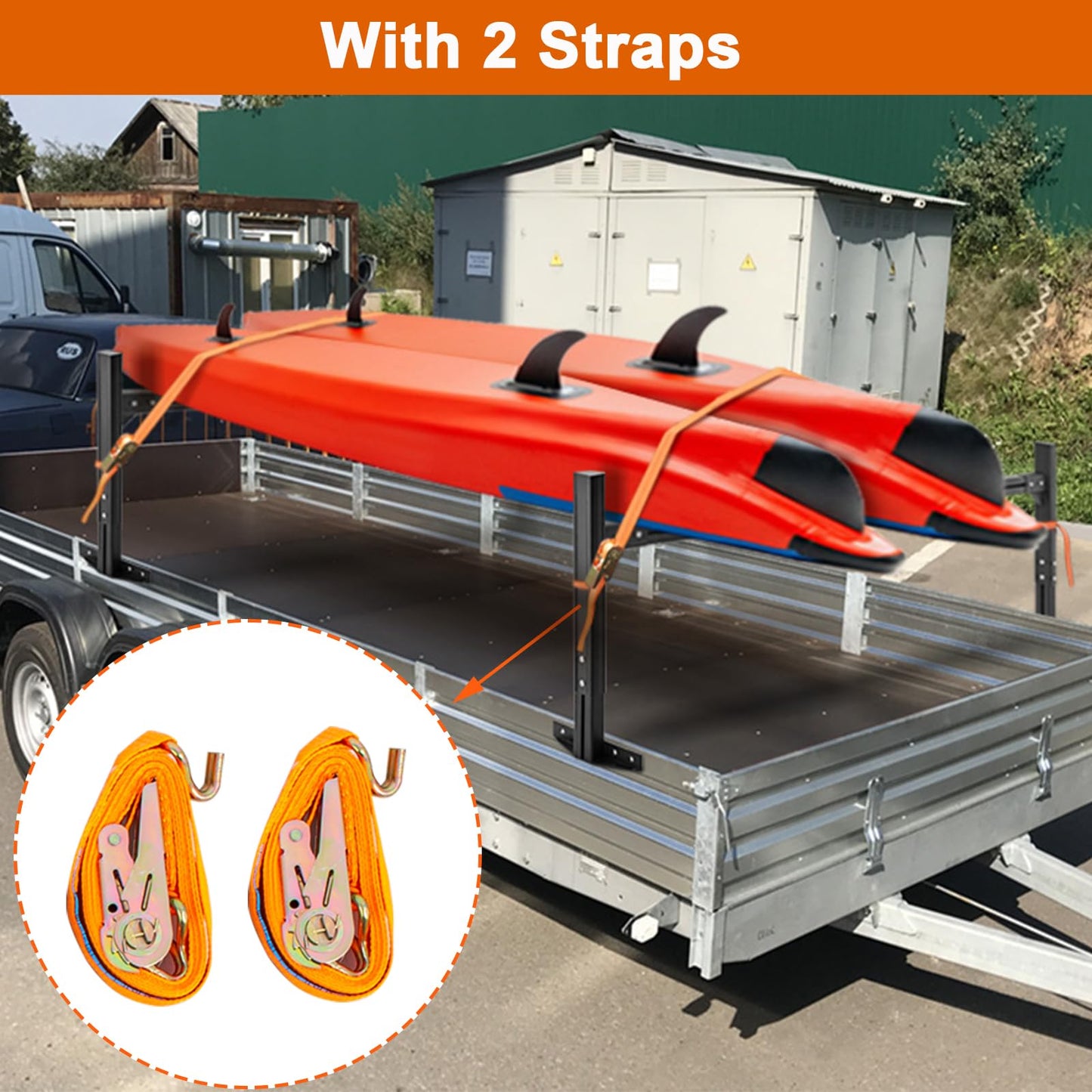 CIRONBOW Adjustable Aluminum Trailer Ladder Rack, Cargo Box Rack with 2 Straps, Adjustable Length 5.7FT-7.7FT, 2 Bars - Fit for Open and Enclosed Trailers, 800LB Capacity