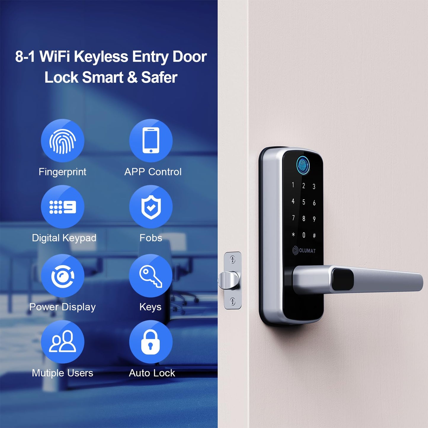 Olumat Smart Lock with Door Sensor - Fingerprint, Code, Keyless Entry - Easy Installation, 30-Day Satisfaction Guarantee