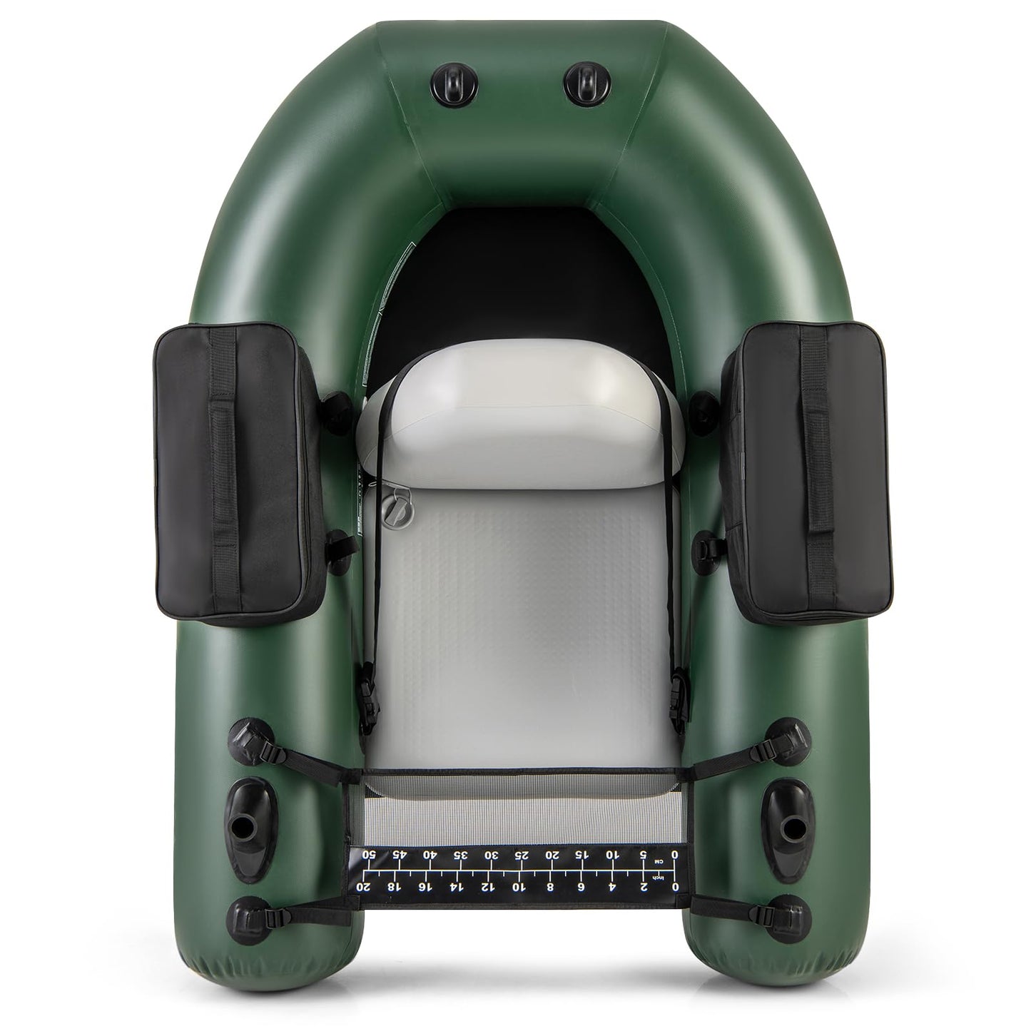 Goplus Inflatable Float Tube, Fishing Belly Boat with Fish Ruler, 2 Detachable Storage Bags, Pump, Carry Bag, PVC Fish Boat w/Reinforced Drop Stitch Core for Rivers Lakes Angling, 352LBS Load Capacity