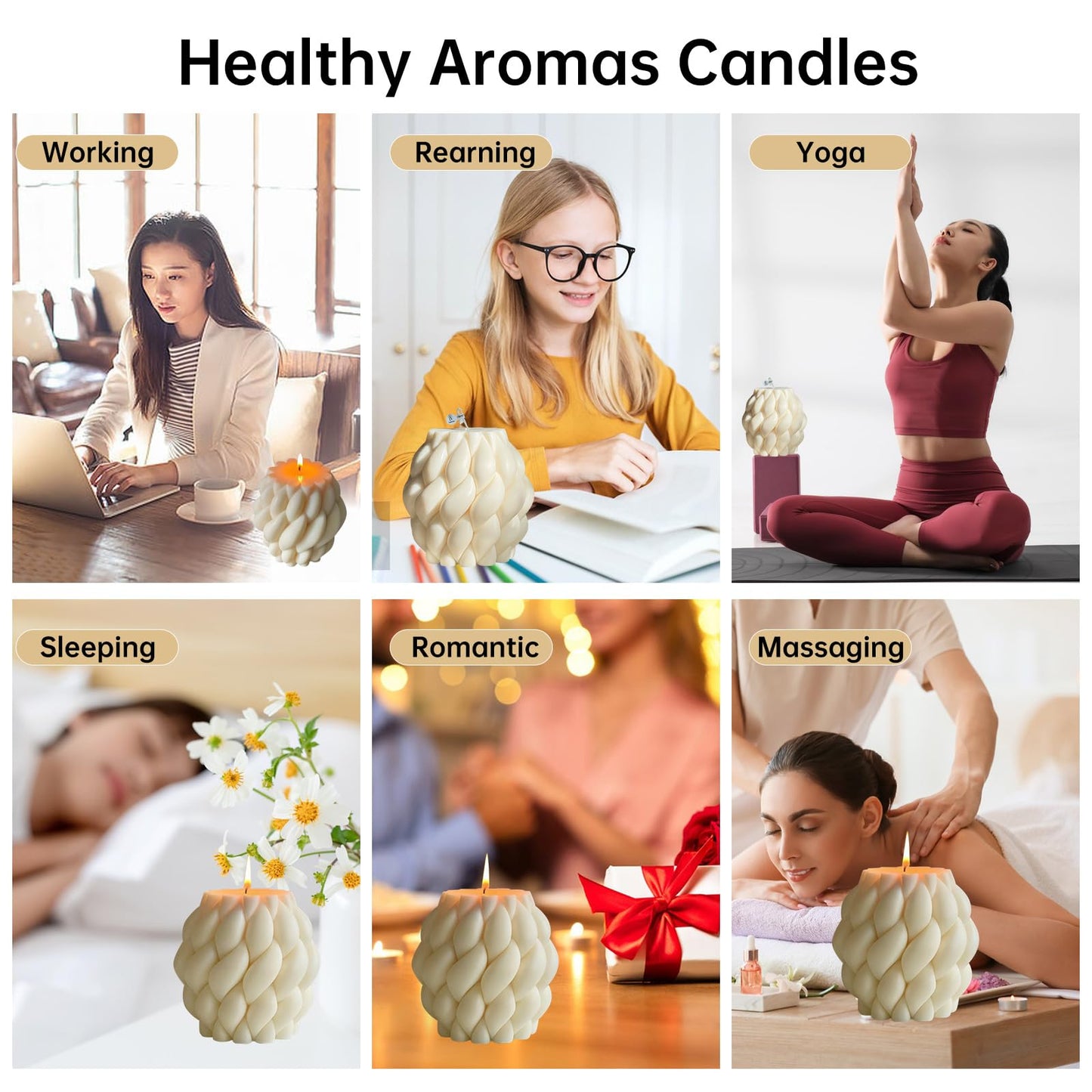 Knot Ball Candle Beautiful Handmade Pillar Scented Soy Wax, Elegant Pillar Bubble Candle Housewarming Gift Home Room Shelf Decor Idea Spiral Candl(White Medium)