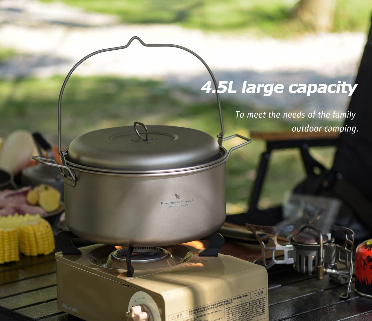 Boundless Voyage Titanium Food Steamer Pan Stock Pot Soup Pot Outdoor Hanging Pot Portable Travel Household Kitchenware Cooking Kit Hot Pot for Camping Picninc (Ti2114C(4.5 Pot+2l Steamer))