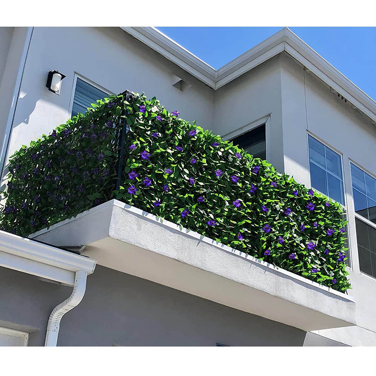 GLANT Expandable Fence Privacy Screen for Balcony Patio Outdoor,Decorative Faux Ivy Fencing Panel,Artificial Hedges (Single Sided Leaves) (4, Purple Flowers)
