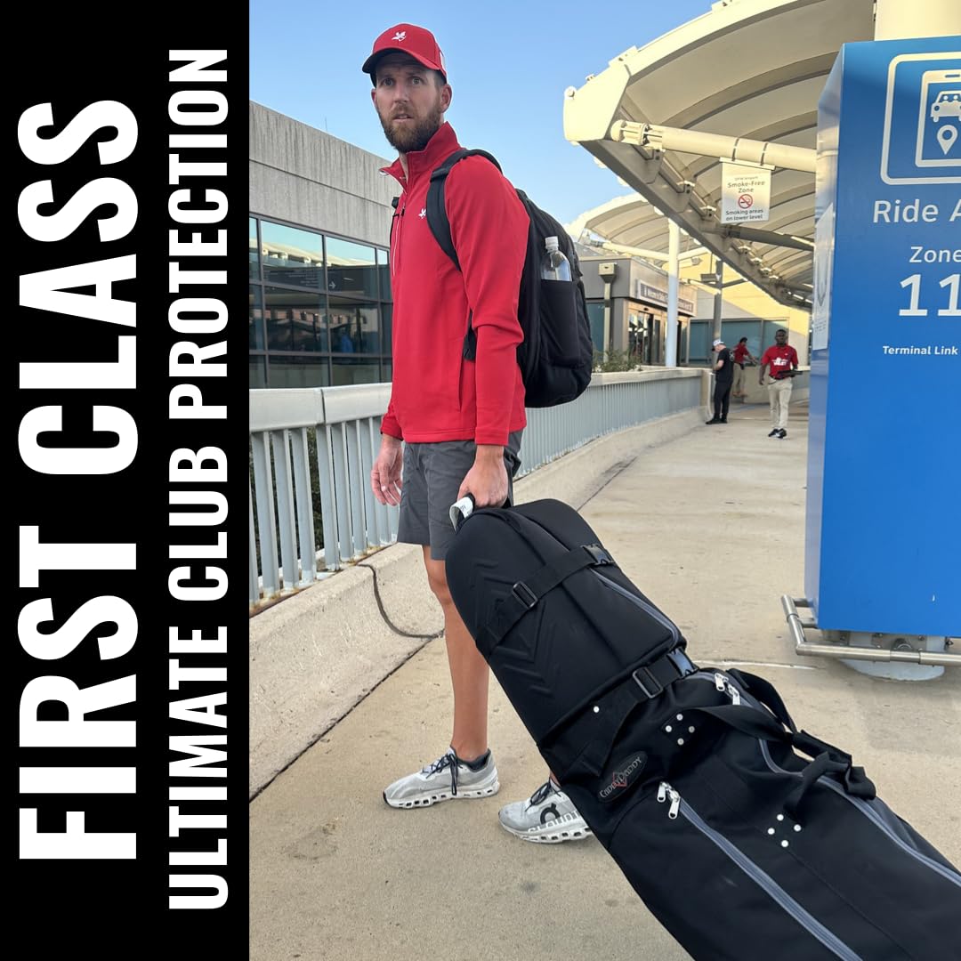 CaddyDaddy First Class Military Grade Ballistic Nylon Travel Cover with EVA Dense Foam Top Padding 2 Year Full Replacement Coverage Self Standing Base XL Wheels Case for Transporting Clubs on Airlines