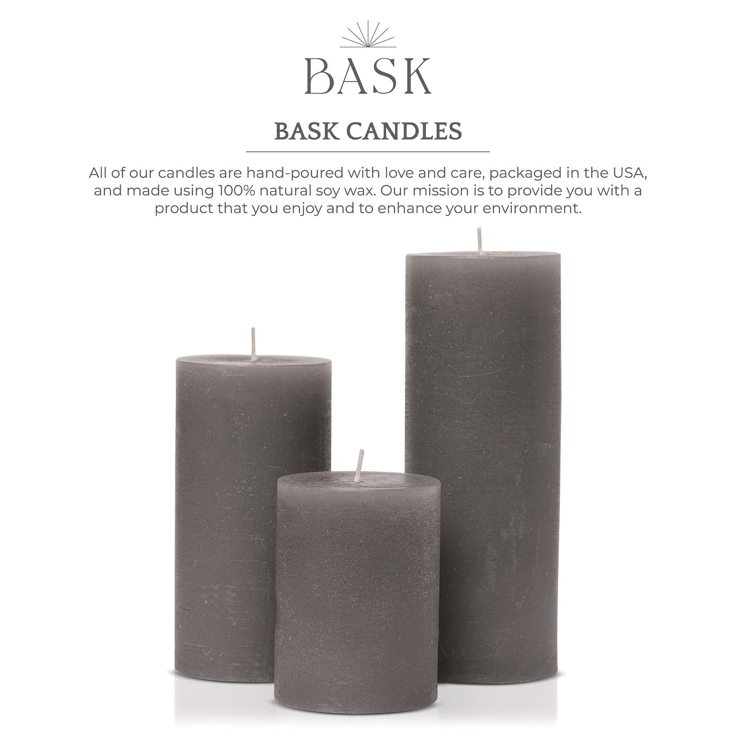 BASK Mottled Unscented Cool Grey Pillar Candles Set of 3 - Dripless Large Smokeless Pillar Candles for All Occasions