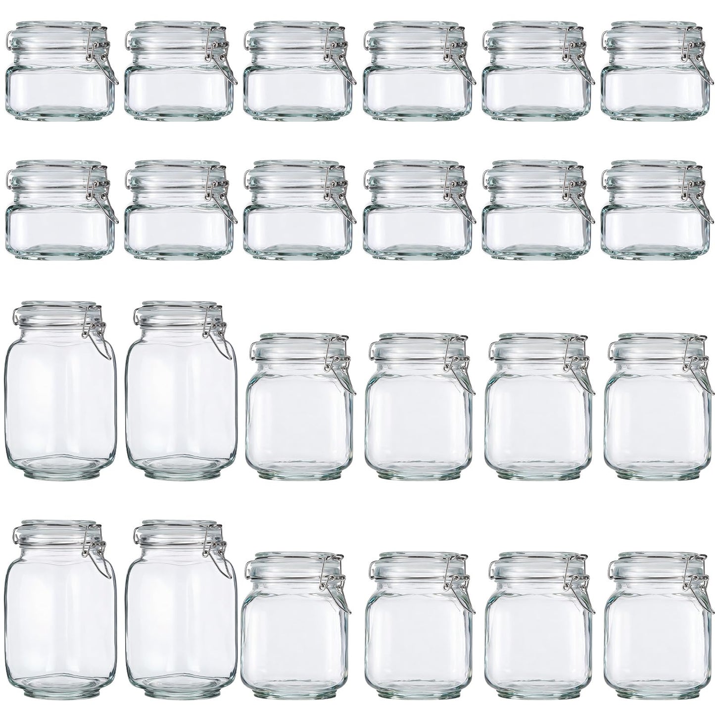 Maxdot 24 Pack Glass Mason Jar with Lid, 17oz 34oz 51oz 3 Size Airtight Food Storage Jar Set Square Food Storage Container for Kitchen Flour Grain Sugar Bean Canning Oat Coffee Pasta Snack Nut