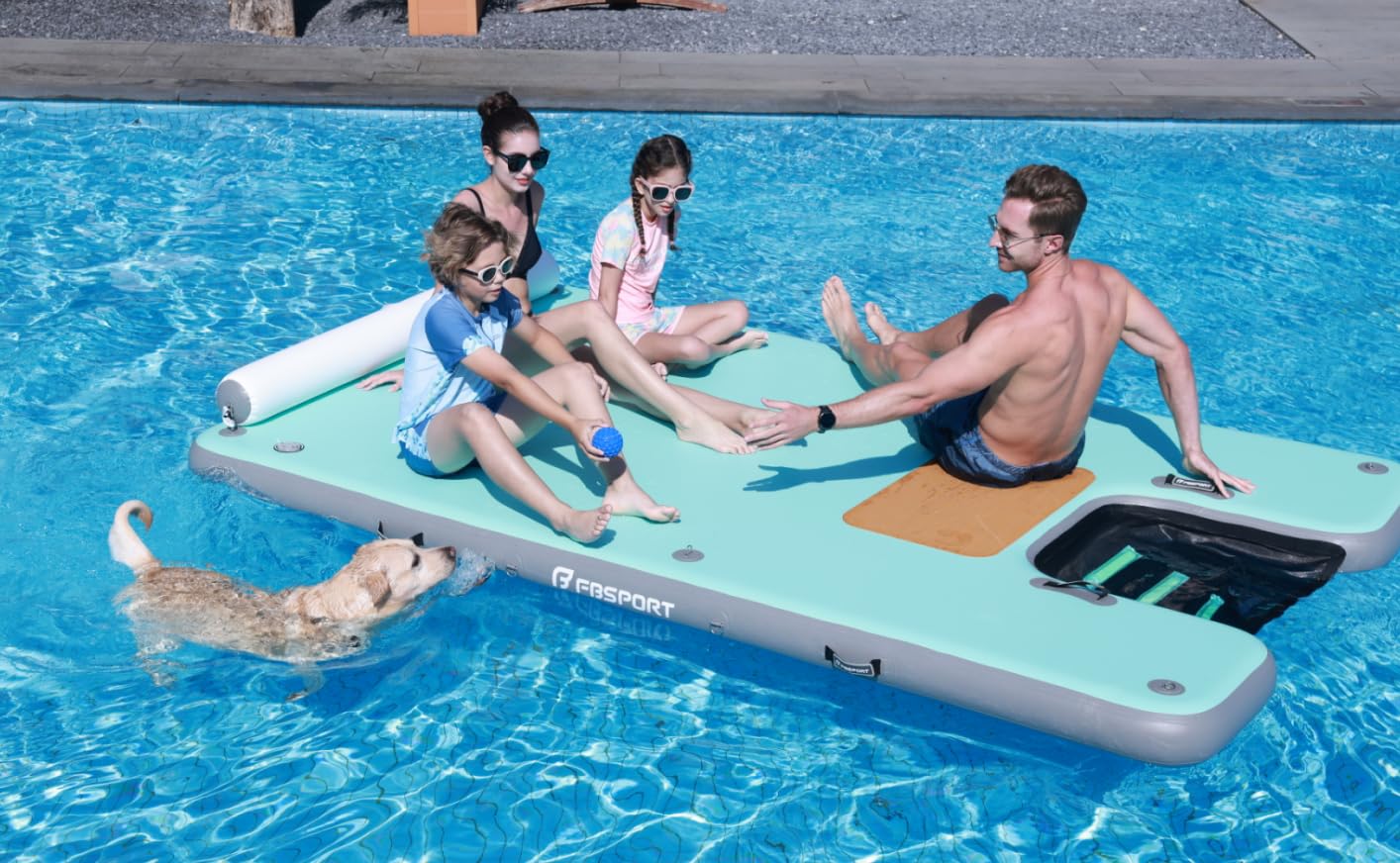 FBSPORT Inflatable Floating Dock with Boat Ramp,Non-Slip Air Dock Floating Platform with Water Ladder and Headrest, Inflatable Island Water Raft for Pool Lake Beach Ocean