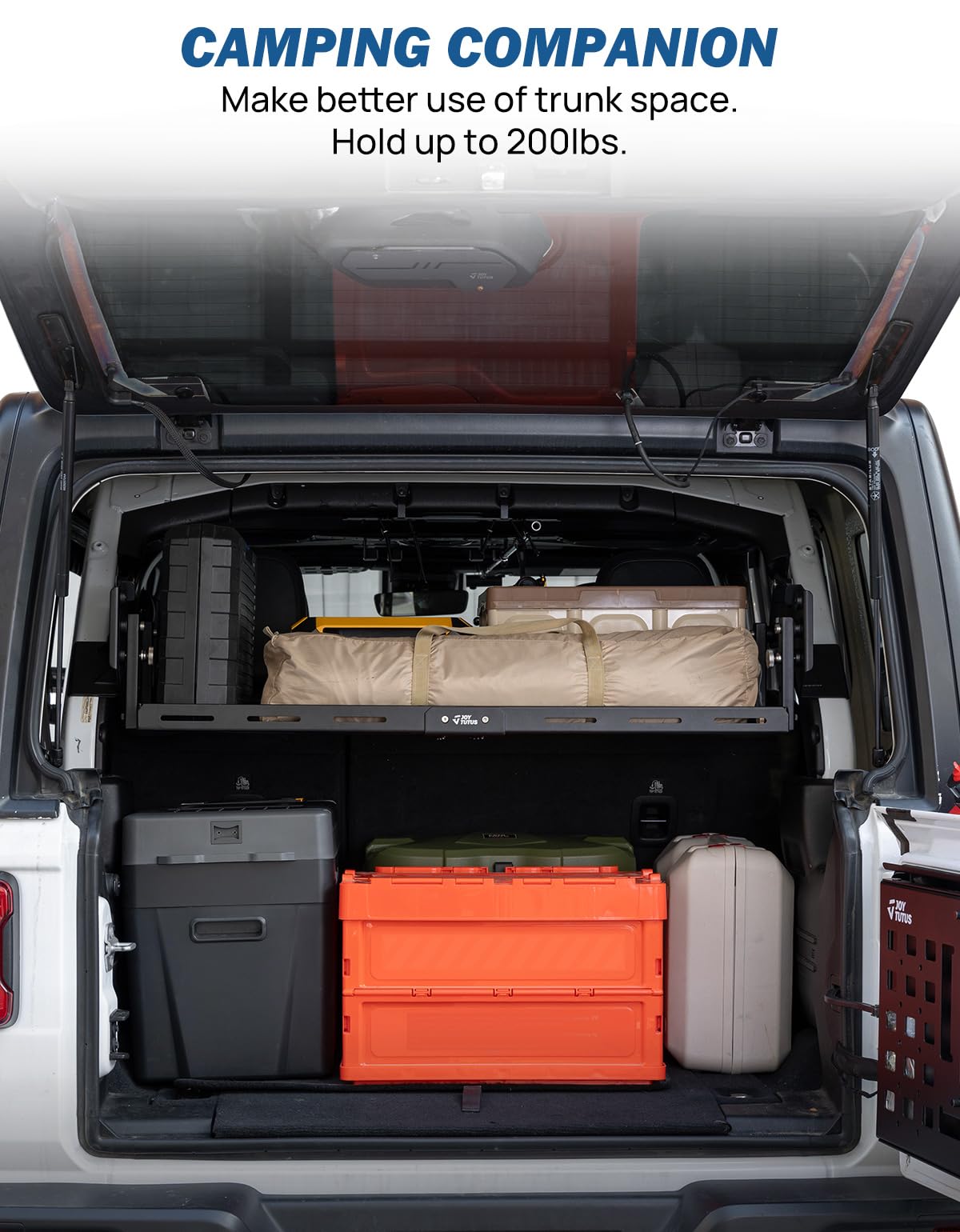 JOYTUTUS Rear Cargo Rack Basket Compatible with Wrangler JL 2018-2023 (Hard-Top Only, Not Fit 2024-2026), 350 LBS Adjustable Height Trunk Interior Luggage Basket Big Storage Carrier, Black