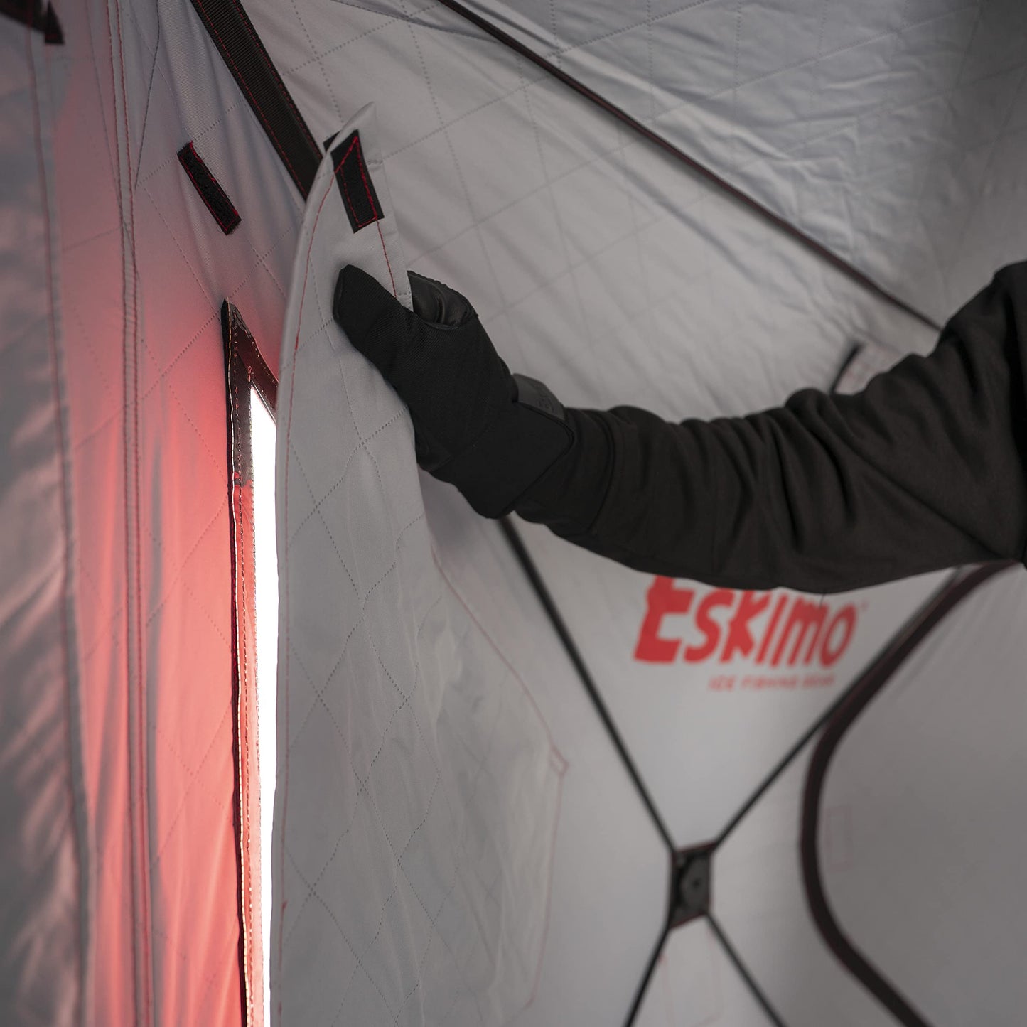 Eskimo Outbreak 650XD Pop-up Portable Insulated Ice Fishing Shelter, 94 sq ft. Fishable Area, 5-7 Person, Red/Black, 143" x 135"