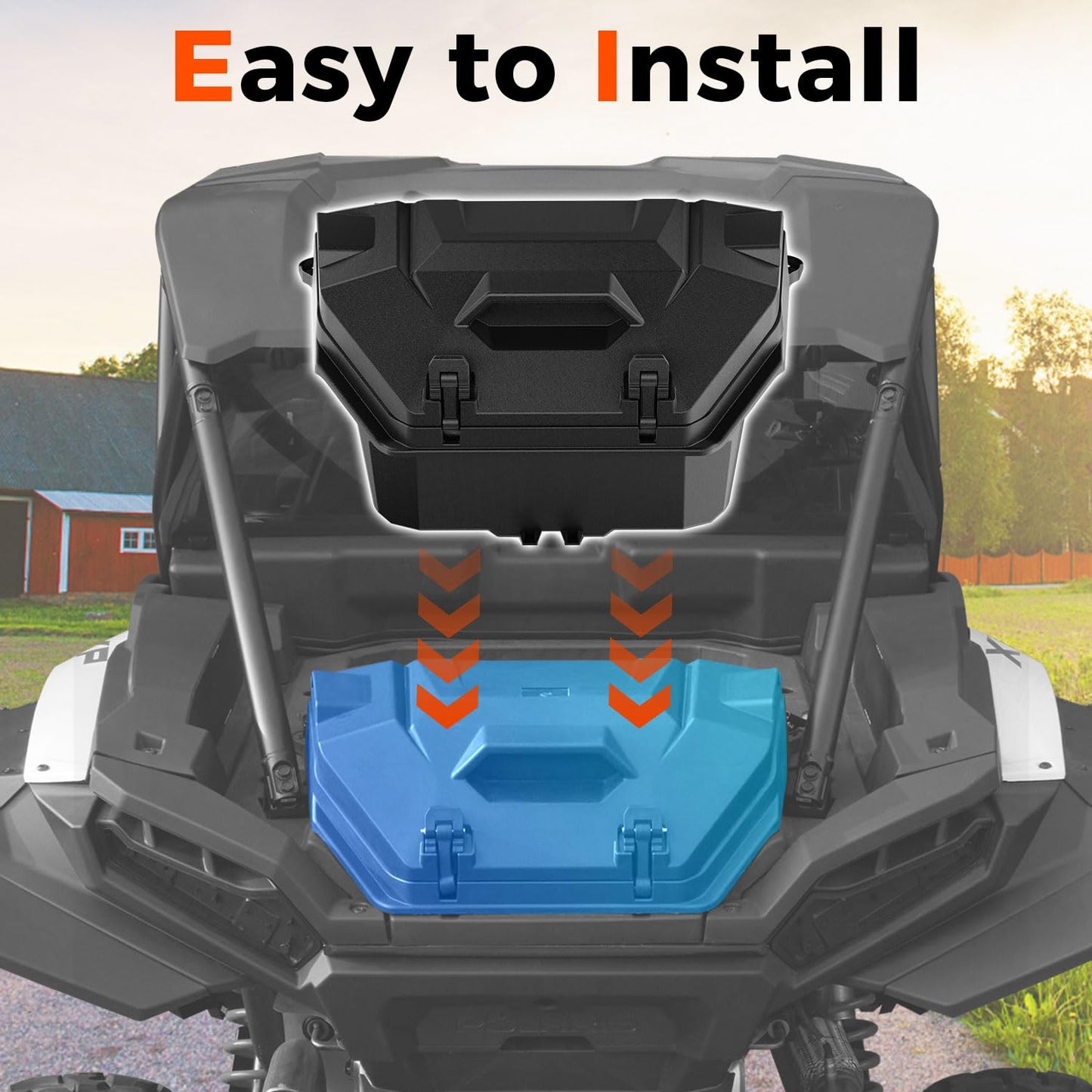HugeUTV 55QT Rear Cargo Box for Polaris RZR XP 1000/ XP 4 1000 2024/2025/2026 Accessories, Storage UTV Rear Bed Box Polypropylene with Two Lockable Latches