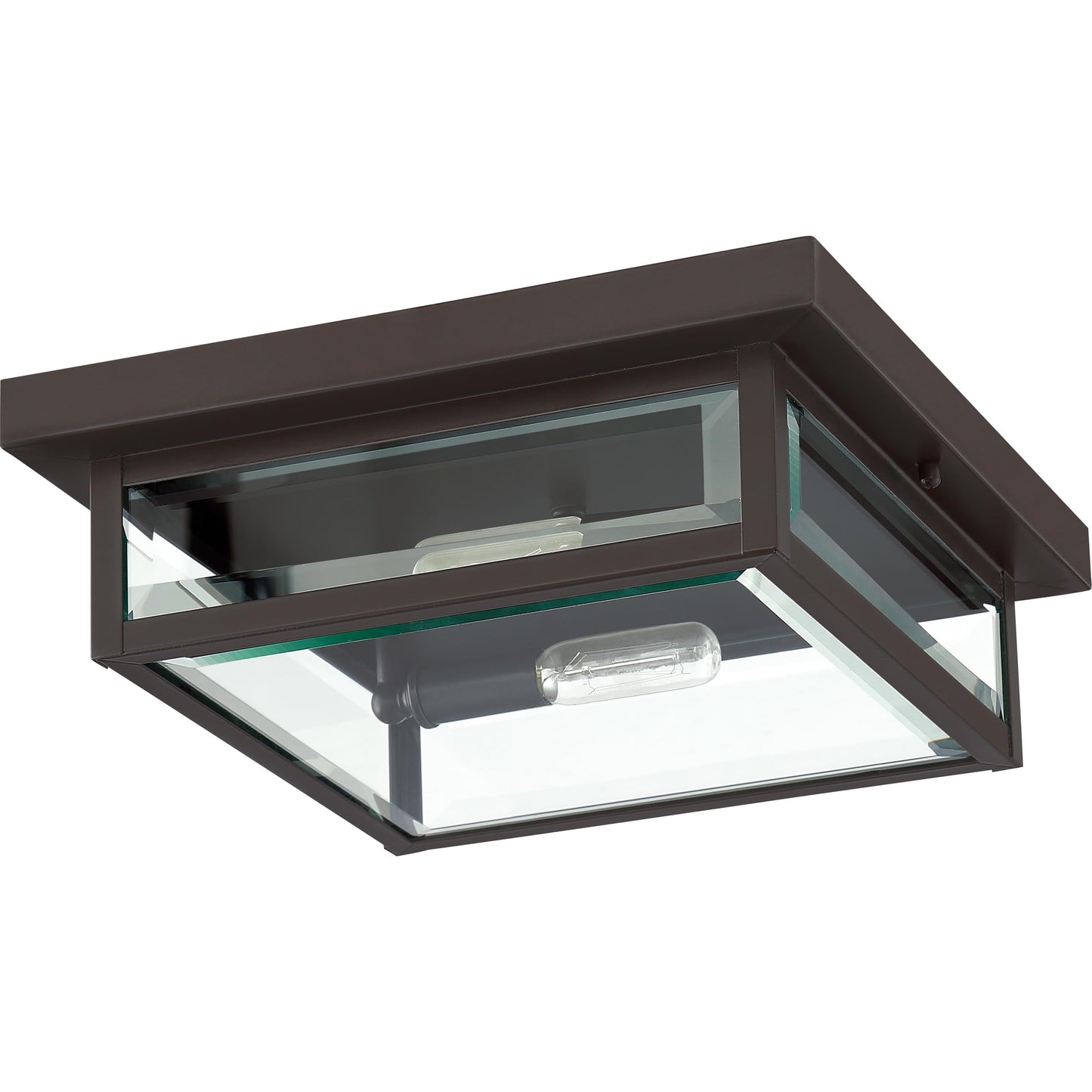 Quoizel Westover 12" Outdoor Flush Mount Ceiling Light, 2-Light Western Bronze with Clear Beveled Glass, E12 Base, ETL Damp Rated