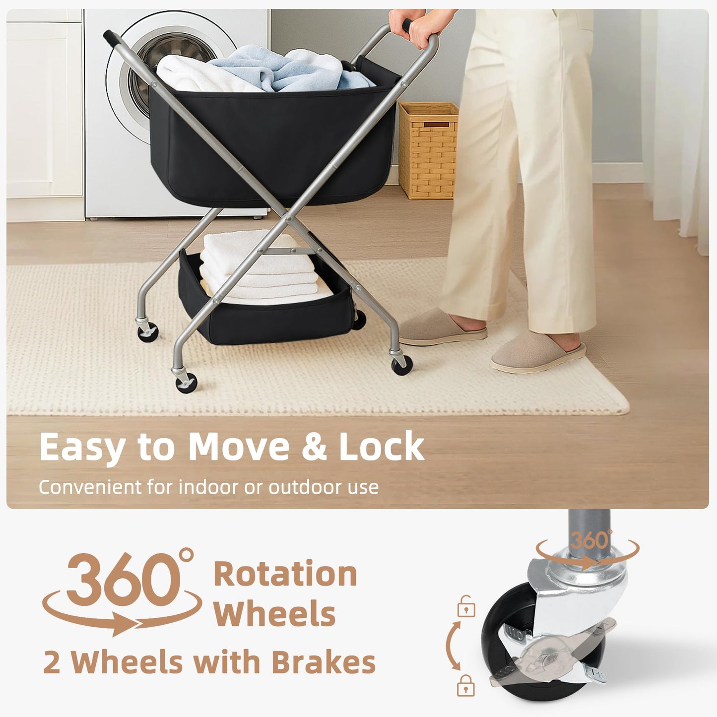 STORAGE MANIAC Outdoor Umbrella Drying Rack + 2 Tier Collapsible Laundry Cart
