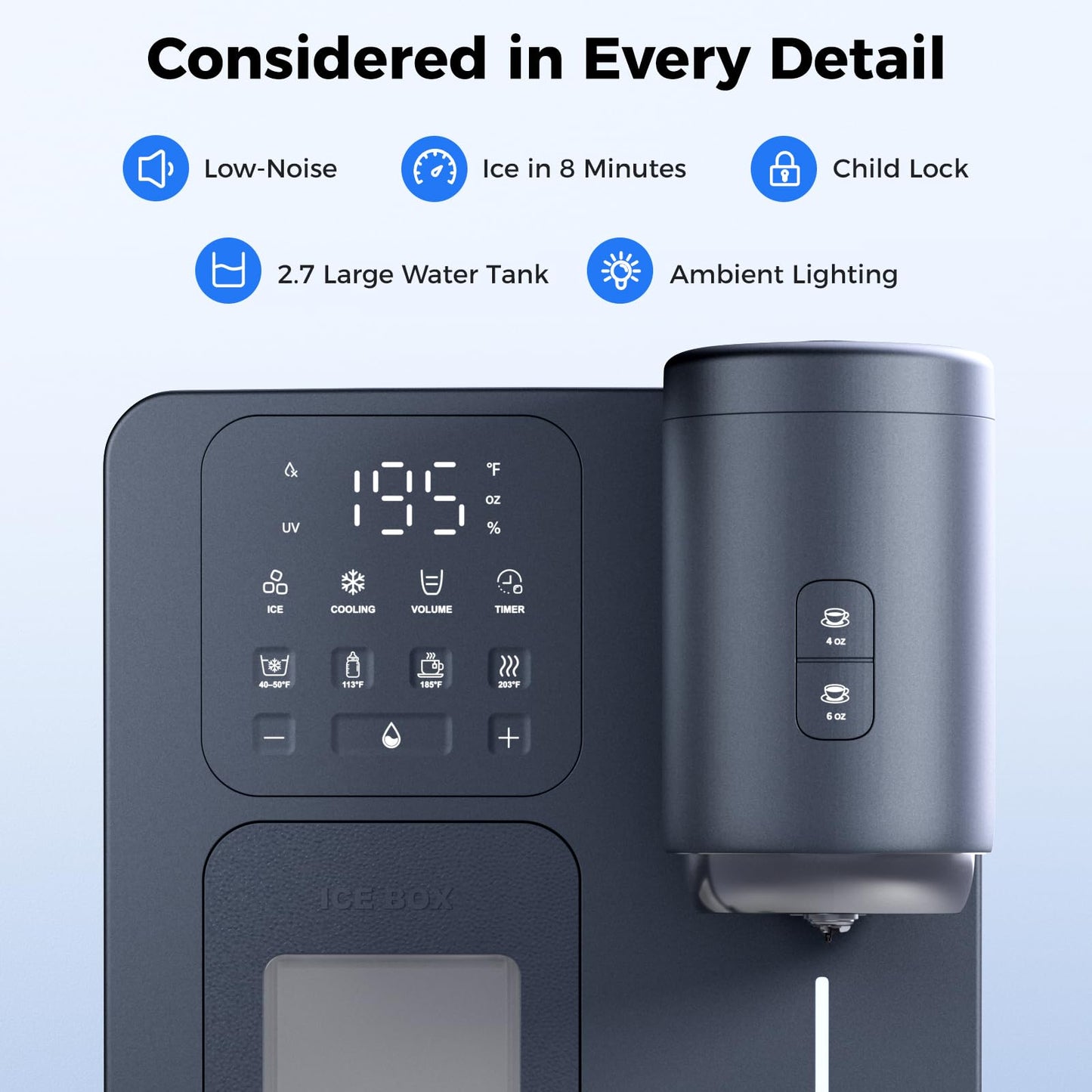 Oylus 3-in-1 Water Dispenser with Ice Maker - Coffee Maker Countertop Bullet Ice Maker with 12H Timer, Hot/Cold/Warm Adjustable Volume Water, K-Cup® Ground Coffee Brewer for Home Office Studio Gift