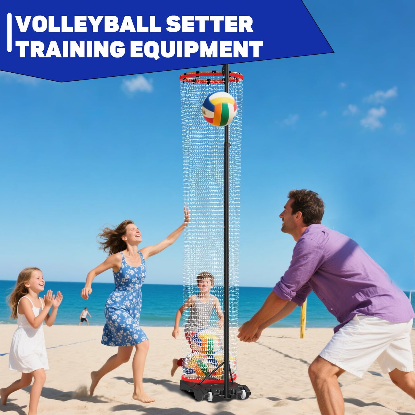 Dollate Movable Volleyball Setter Trainer Net Setting Training Equipment Target Practice Indoor or Outdoor, adjustable height and angle, with 10.2FT ball collection system, for serve and dunk practice