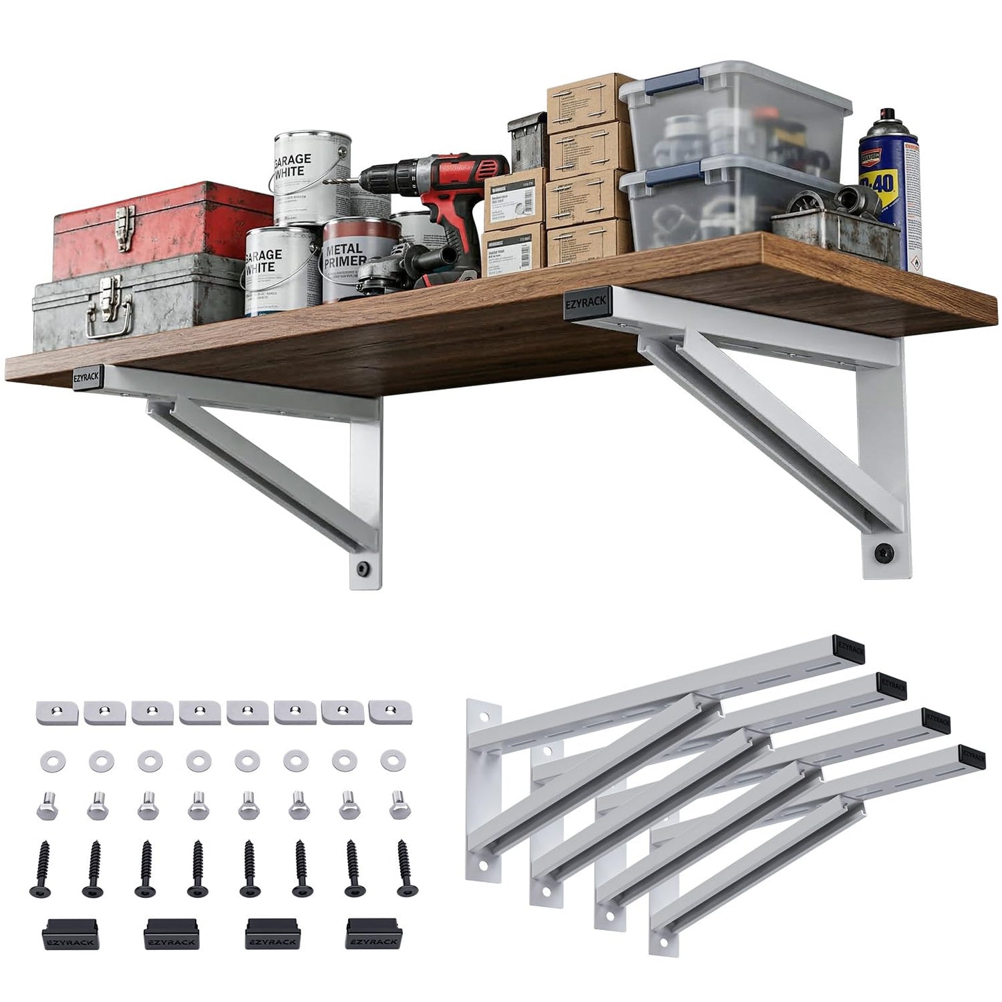 EZYRACK Flexi Shelf Pro Garage Wall Shelving - Heavy Duty Wall Mounted Storage System - Modular Metal Shelf Bracket for Workshop