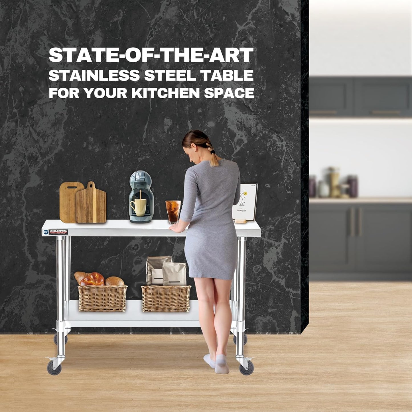 DuraSteel 30x60 NSF Stainless Steel Cart Work Table - Heavy Duty Rolling Food Prep Table Countertop Island - Metal Utility Cart on Wheels Caster, Grill Stand Storage Outdoor Kitchen Tables Bar Top