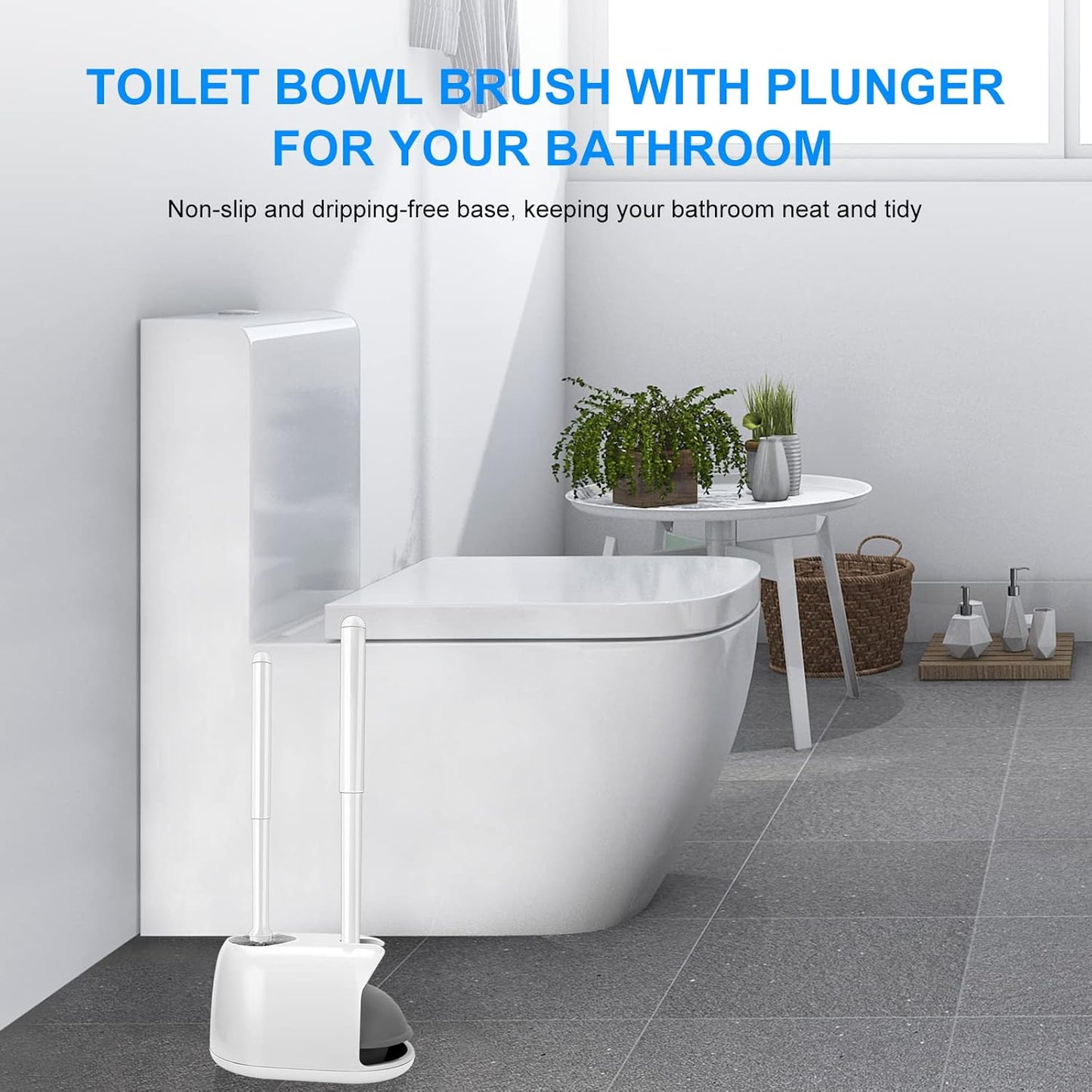 SetSail Toilet Brush and Plunger Set | Heavy-Duty Bathroom Cleaning Tools - 2 Pack, White
