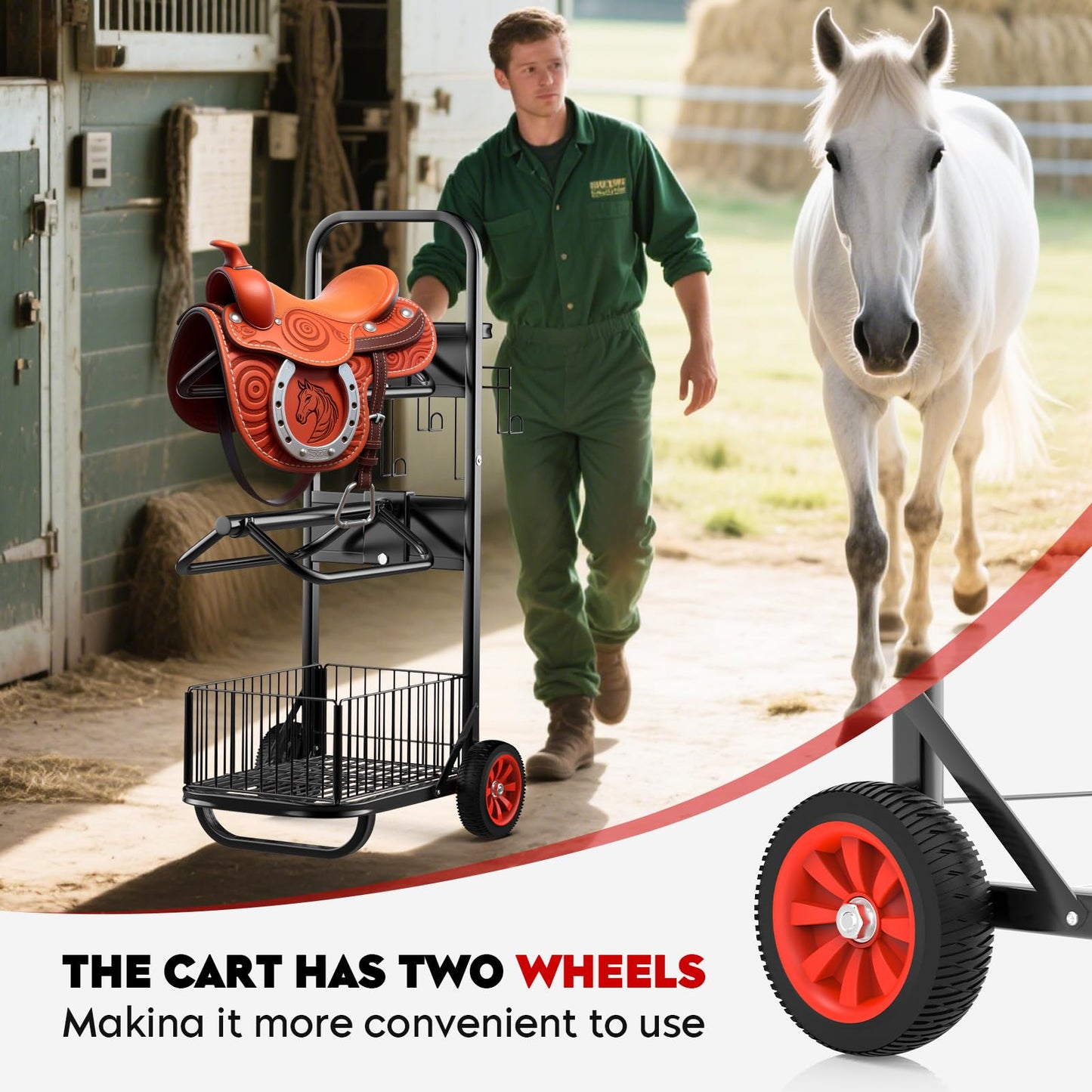 Rolling Saddle Rack Cart with Wheel, Horse Saddle Rack Dolly, Heavy Duty Horse Equipment Cart for Storage, Moving, Organizing, and Transporting Supplies