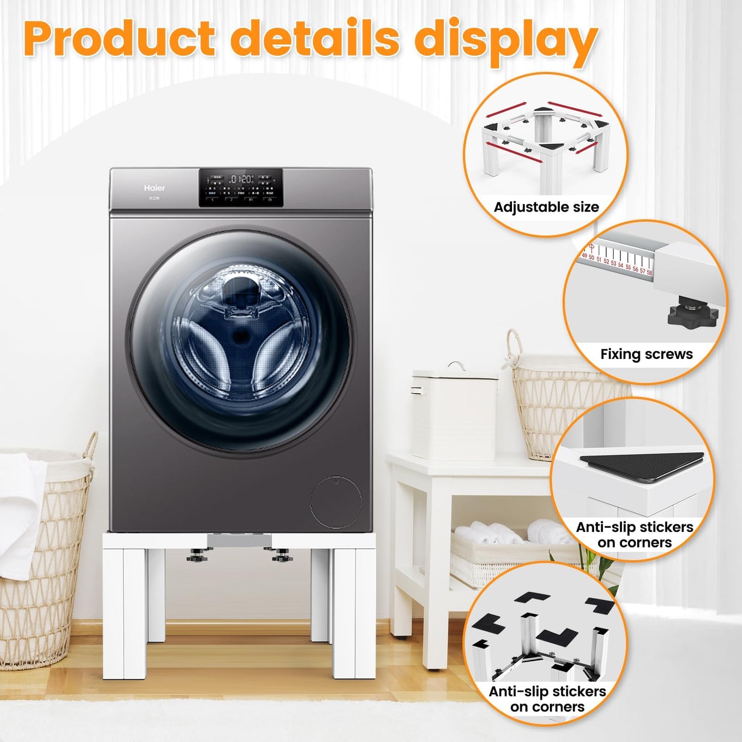 sugitek Full Size Laundry Pedestal Washer and Dryer Pedestals, Universal Fit 1100lbs Capacity Adjustable Washing Machine Stand, Dryer Base Platform Heavy Duty Mini Fridge Stand(Pearl White)